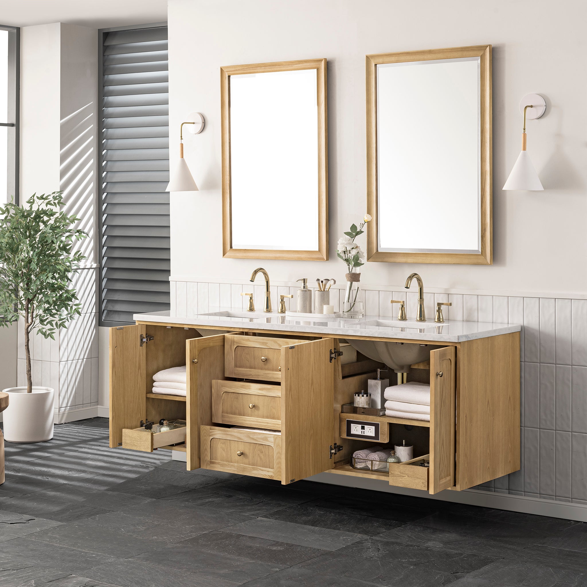 James Martin Laurent 72" Double Vanity in Light Natural Oak with 3cm Countertop