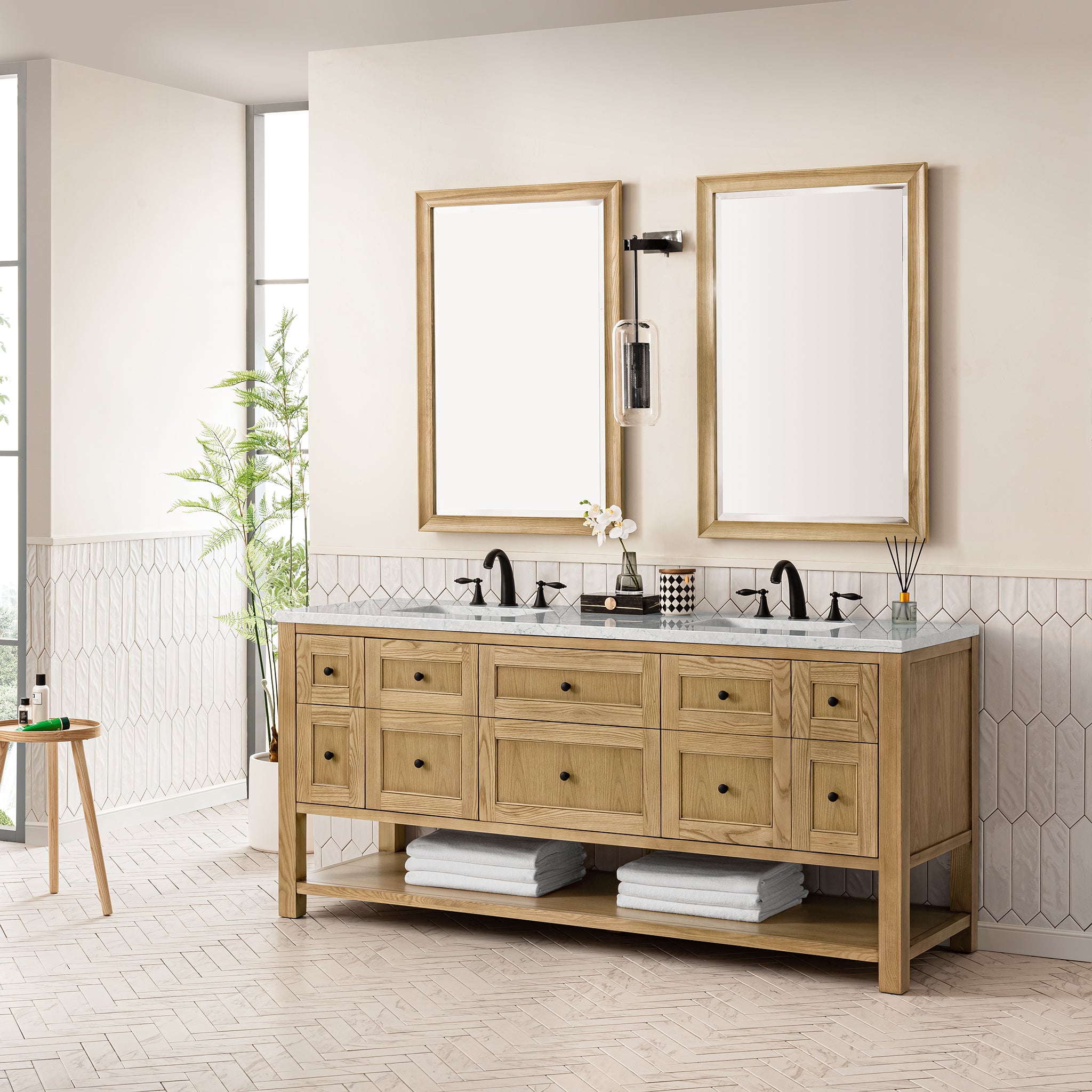 James Martin Breckenridge 72" Double Vanity in Light Natural Oak with 3cm Countertop and FreePower Wireless Charger