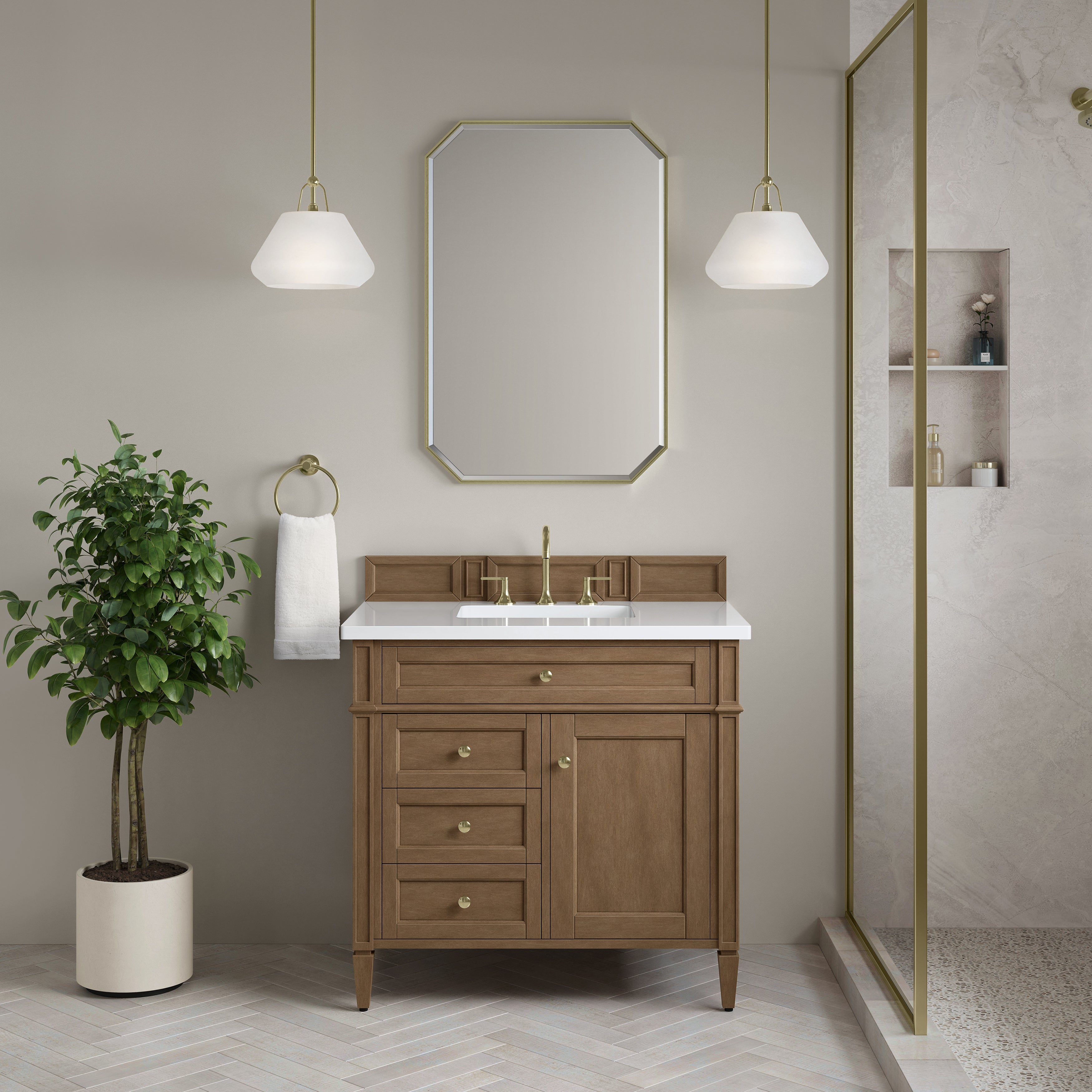 James Martin Brittany 36" Single Vanity in Pecan with 3cm Countertop