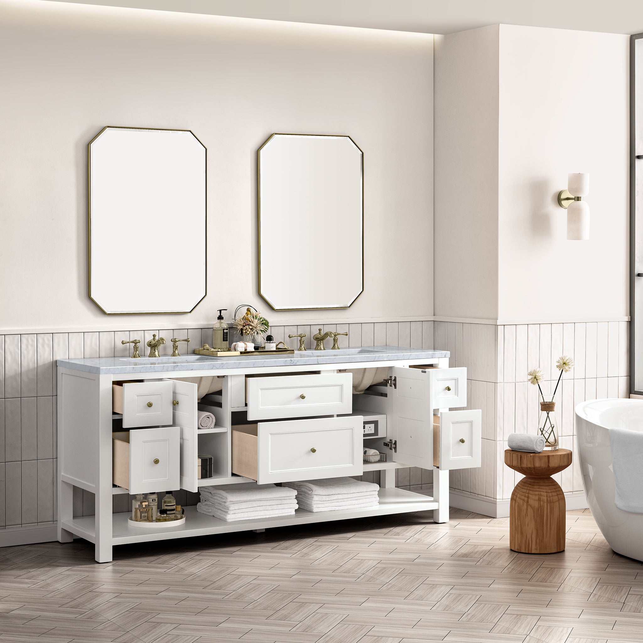 James Martin Breckenridge 72" Double Vanity in Bright White with 3cm Countertop