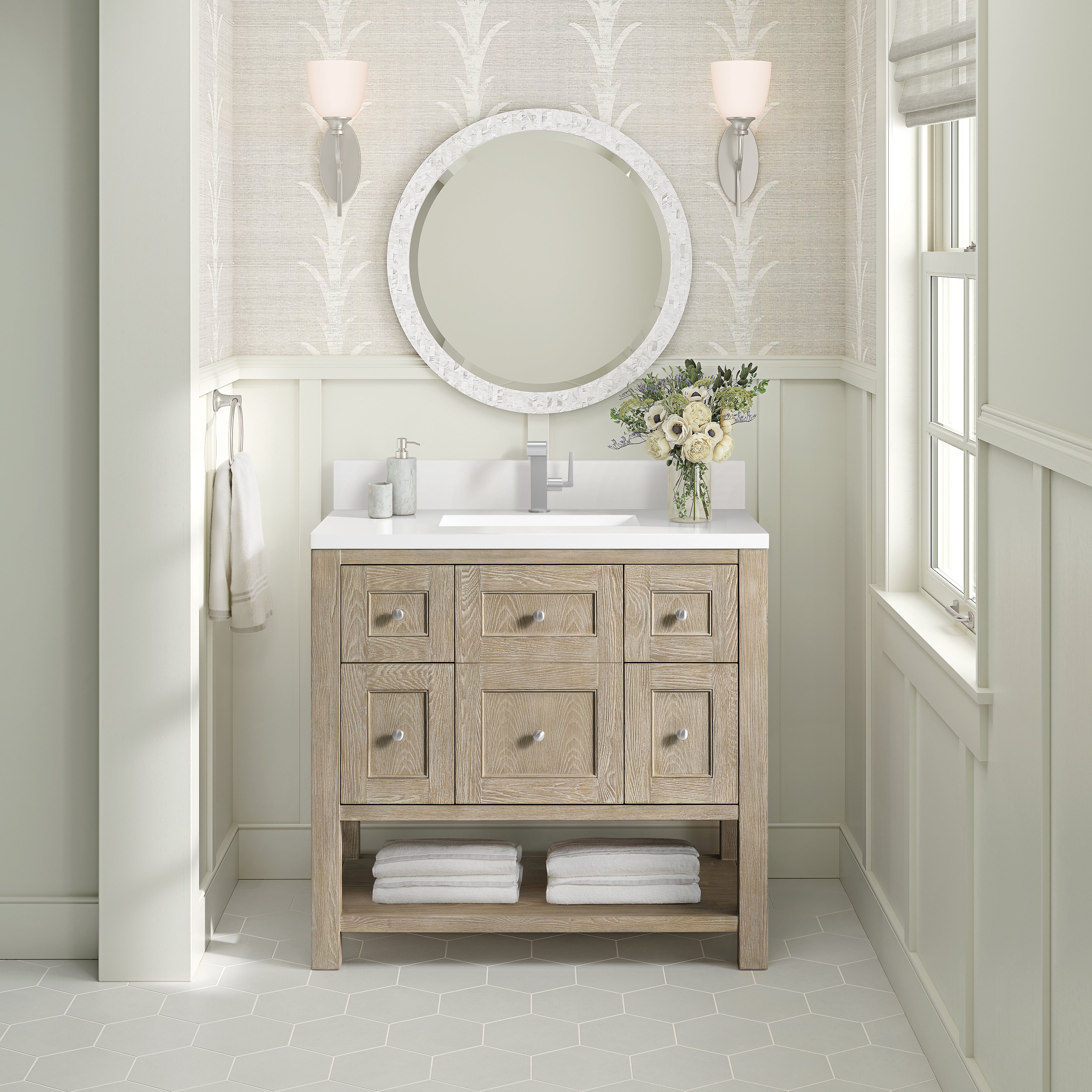 James Martin Breckenridge 36" Single in Whitewashed Oak with 3cm Countertop