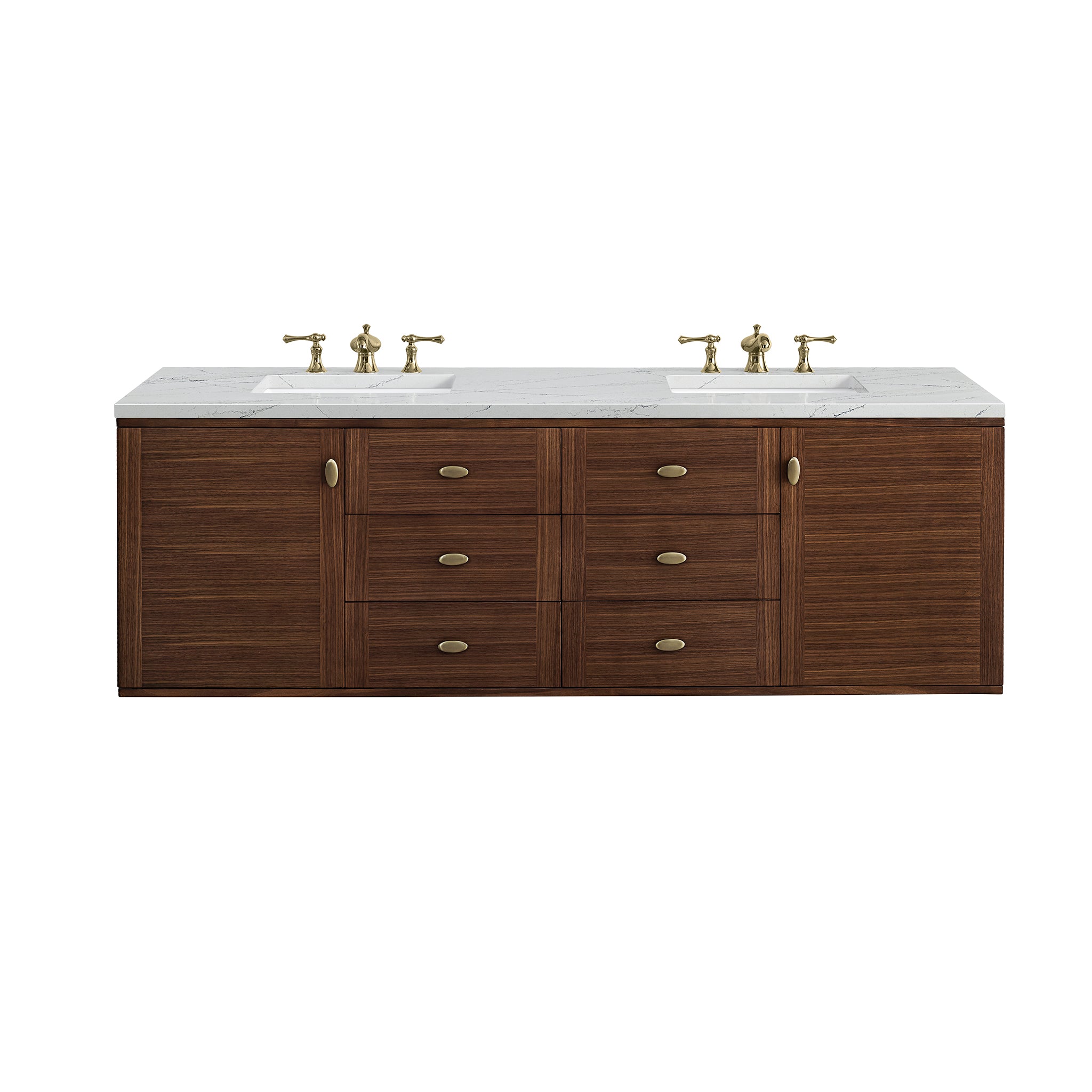 James Martin Amberly 72" Double Vanity in Mid-Century Walnut with 3cm Countertop and FreePower Wireless Charger