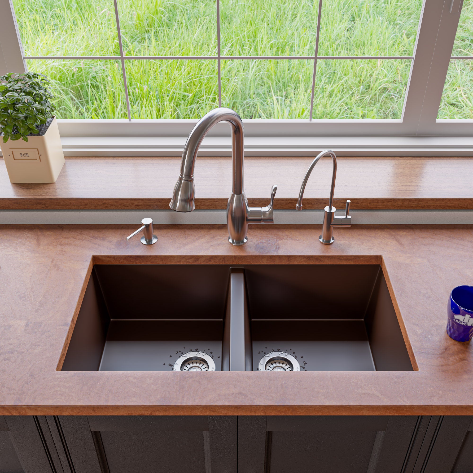 ALFI brand AB3420UM 34" Undermount Double Bowl Granite Composite Kitchen Sink