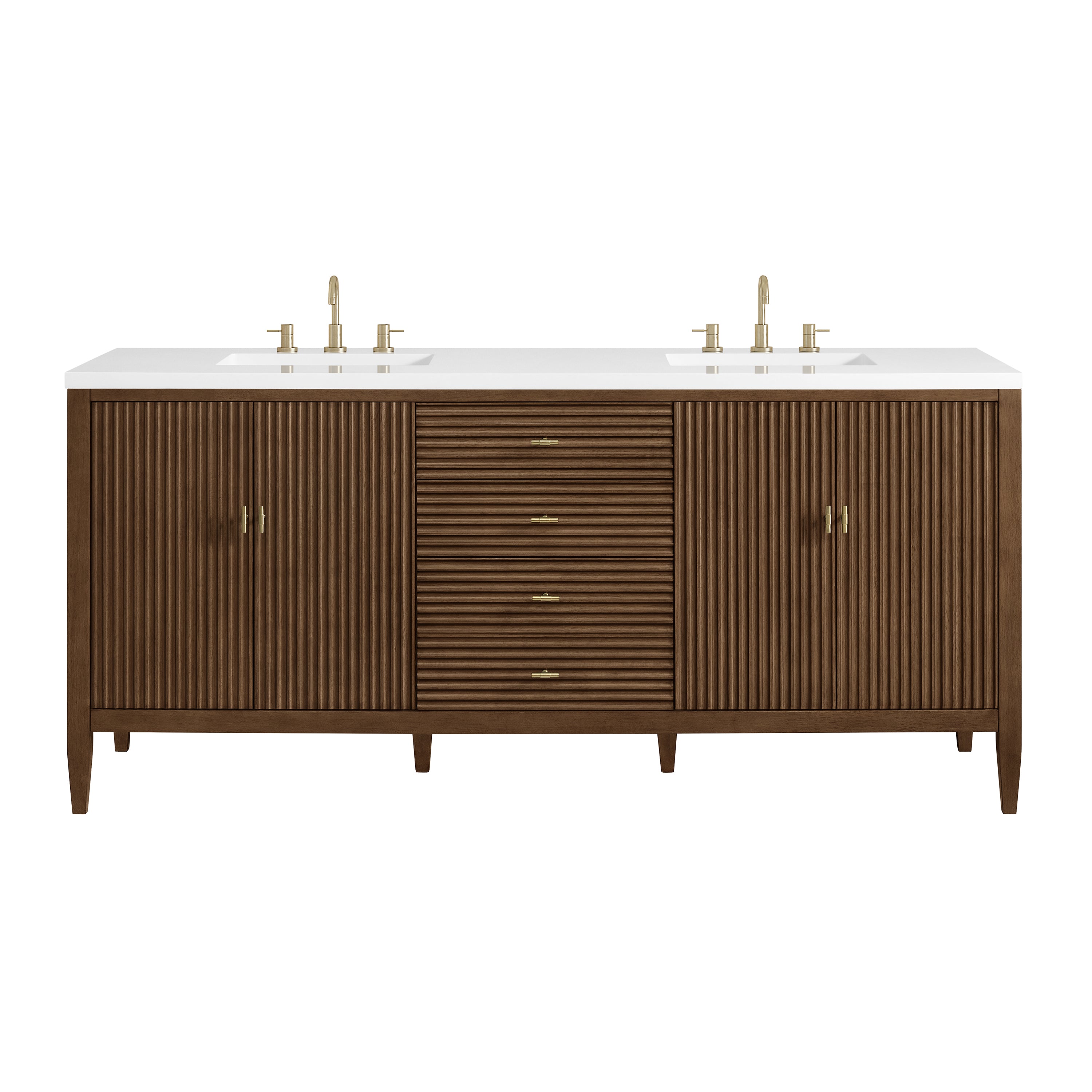 James Martin Myrrin 72" Double Vanity in Mid Century Walnut with 3cm Countertop