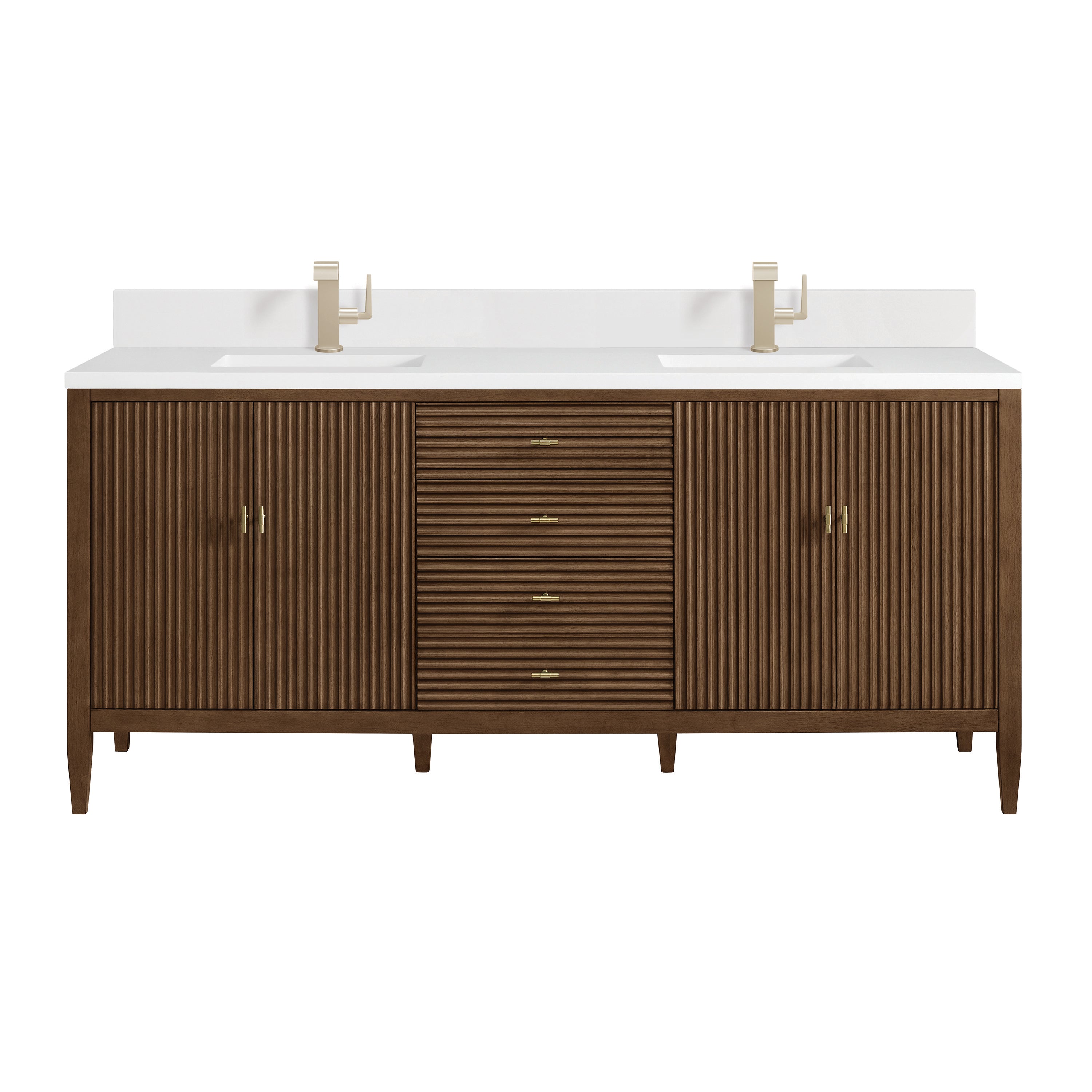 James Martin Myrrin 72" Double Vanity in Mid Century Walnut with 3cm Countertop