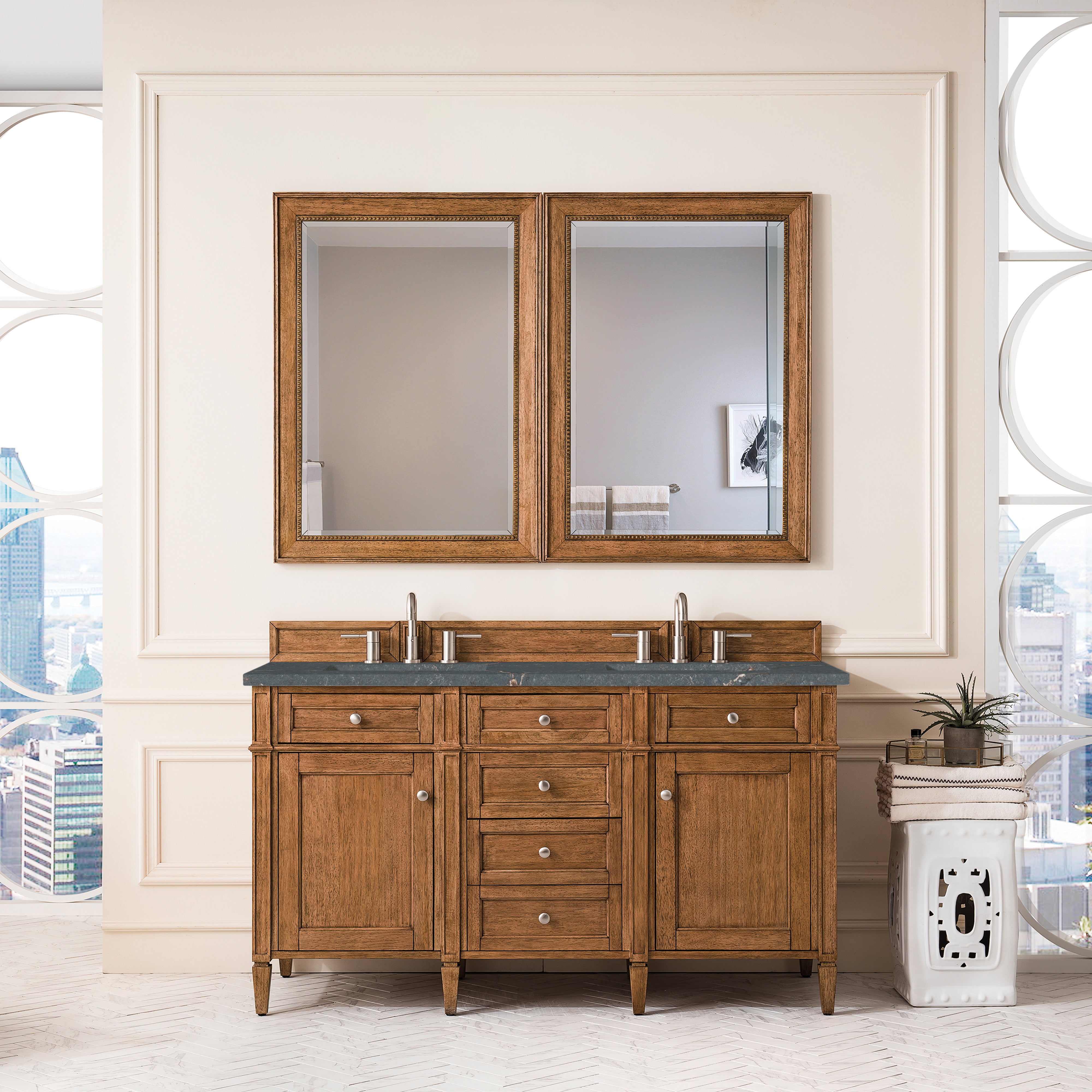 James Martin Brittany 60" Double Vanity in Saddle Brown with 3cm Countertop