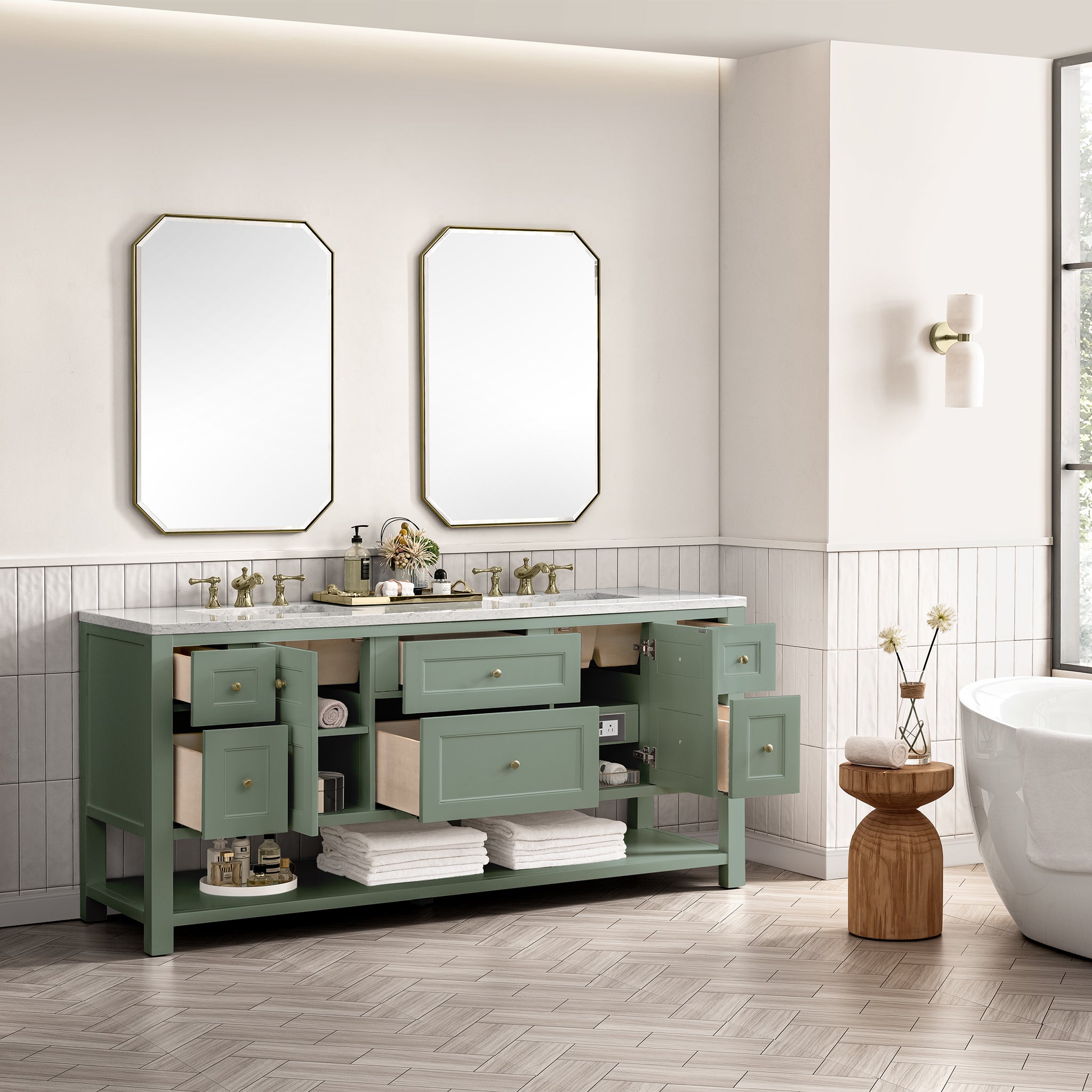 James Martin Breckenridge 72" Double Vanity in Smokey Celadon with 3cm Countertop