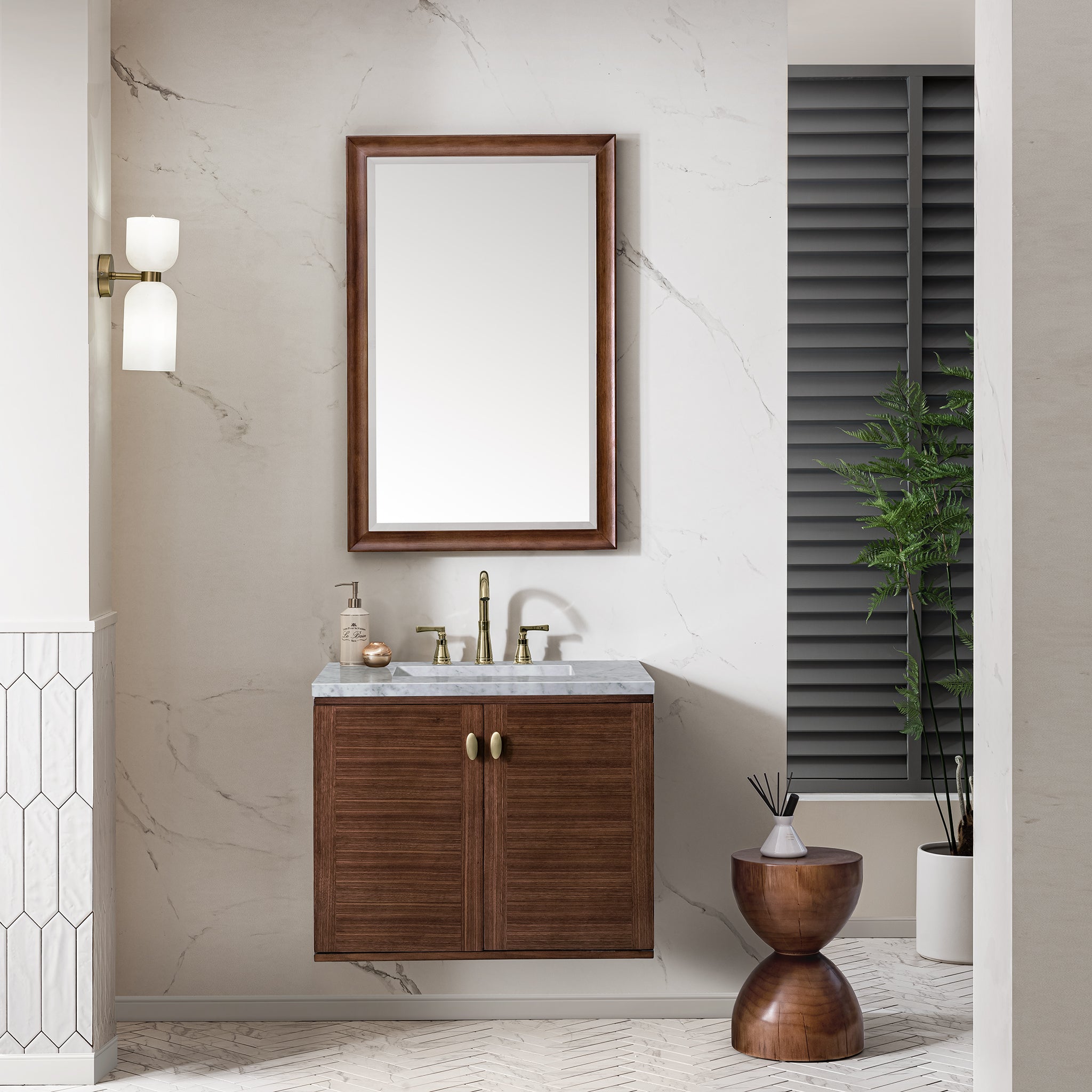 James Martin Amberly 30" Single Vanity in Mid-Century Walnut with 3cm Countertop