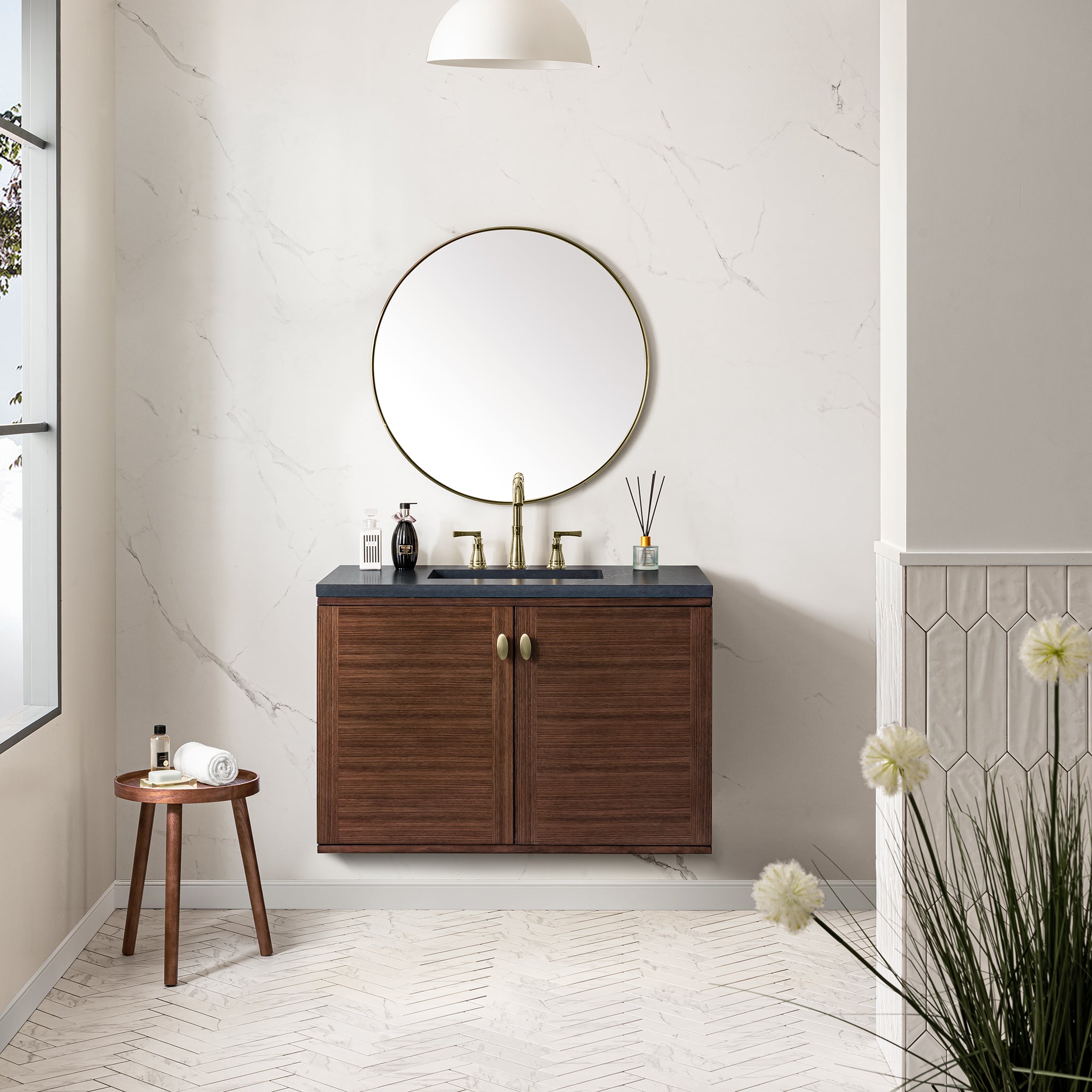 James Martin Amberly 36" Single Vanity in Mid-Century Walnut with 3cm Countertop