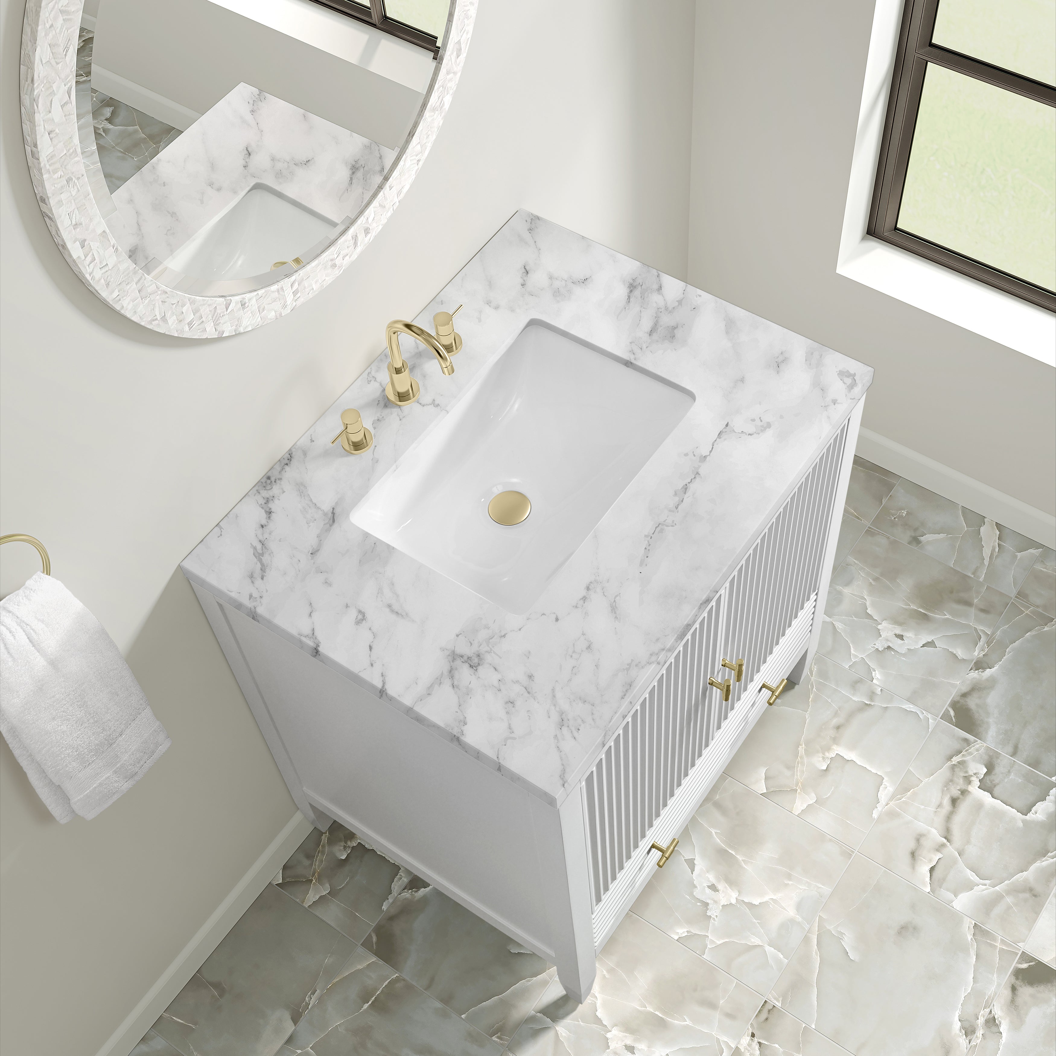 James Martin Myrrin 30" Single Vanity in Bright White with 3cm Countertop