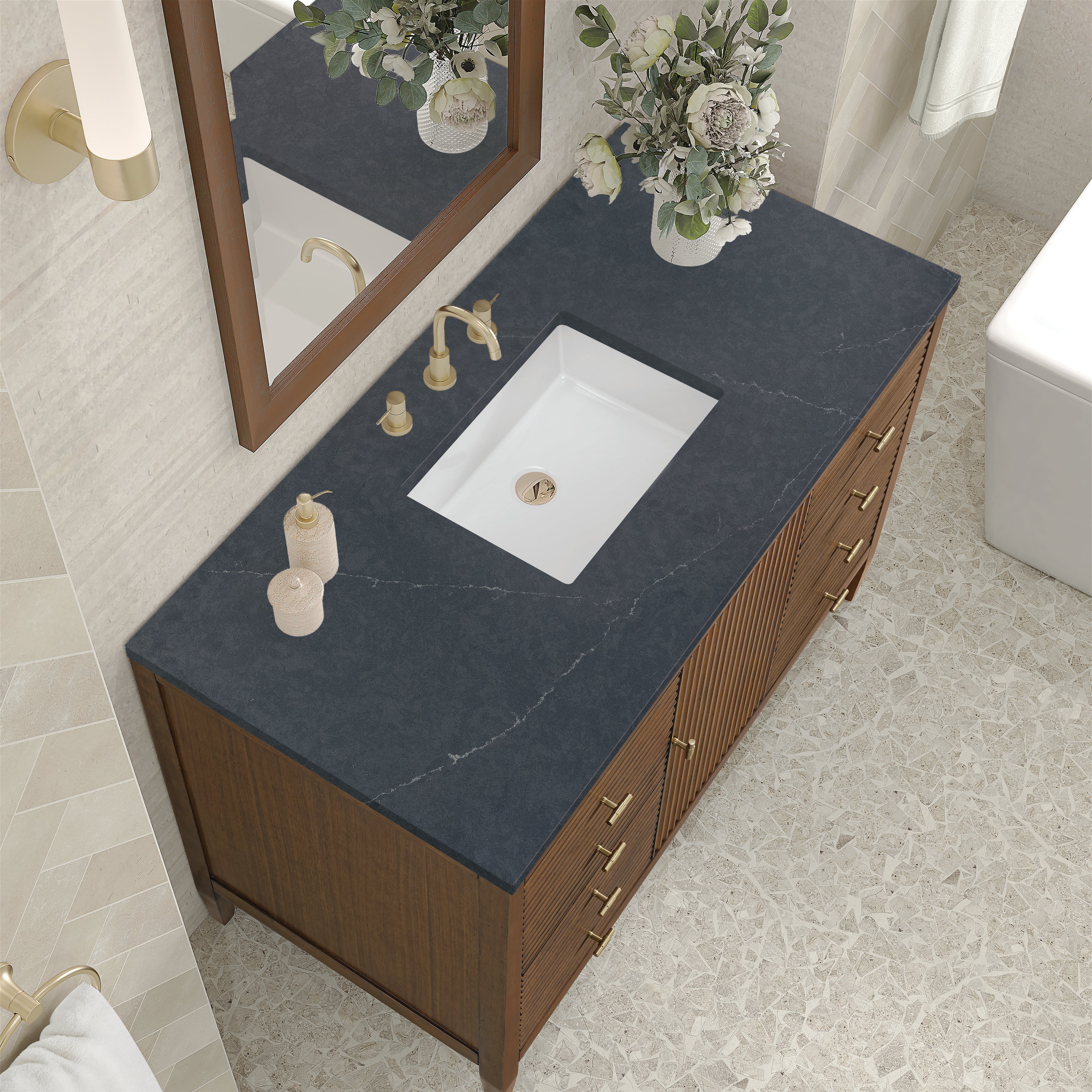 James Martin Myrrin 48" Single Vanity in Mid Century Walnut with 3cm Countertop
