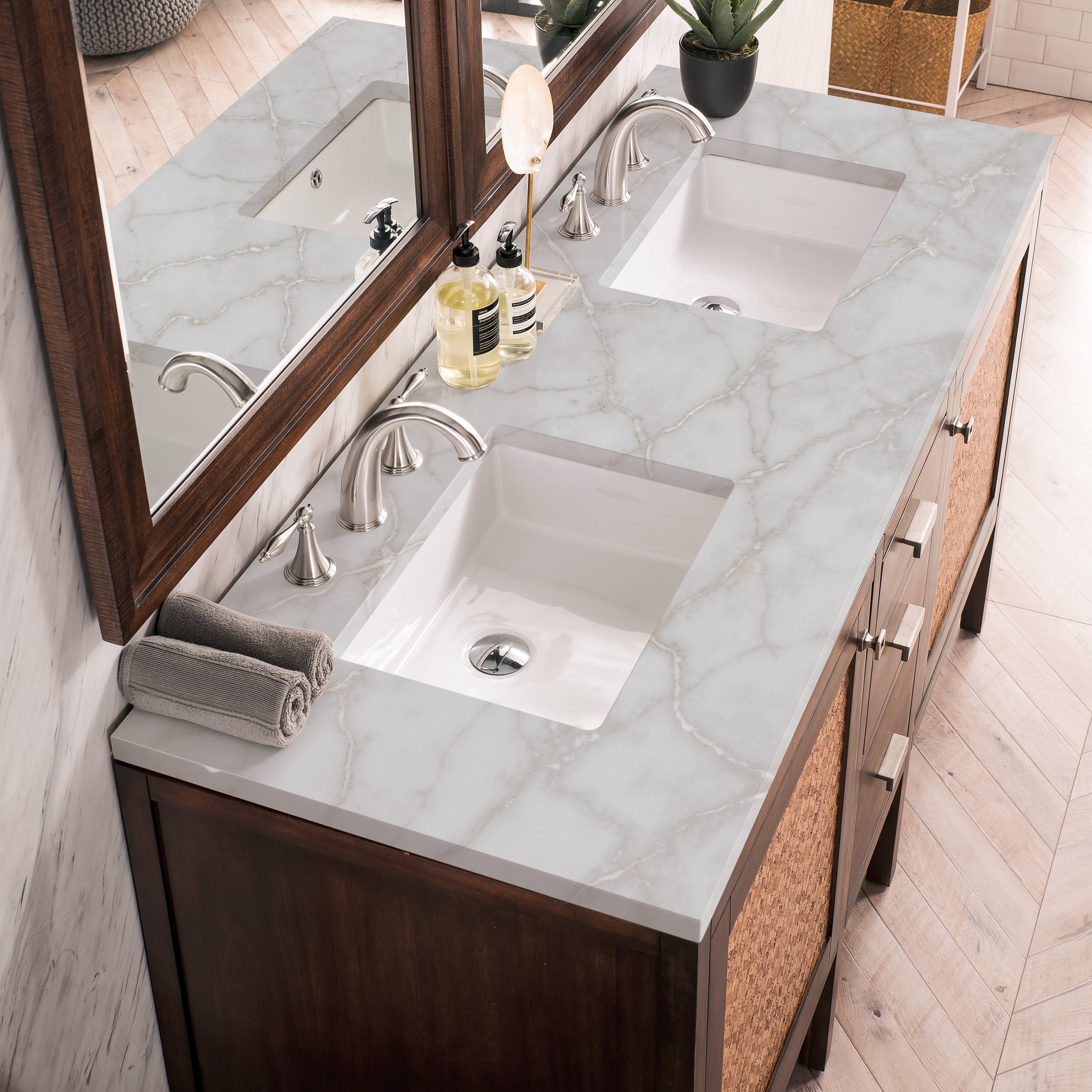 James Martin Addison 60" Double Vanity in Mid-Century Acacia with 3cm Countertop