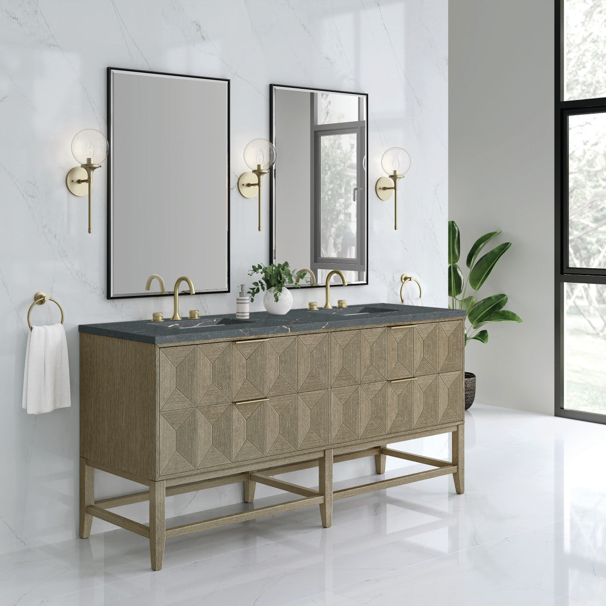 Emmeline 72" Double Vanity Cabinet, Pebble Oak