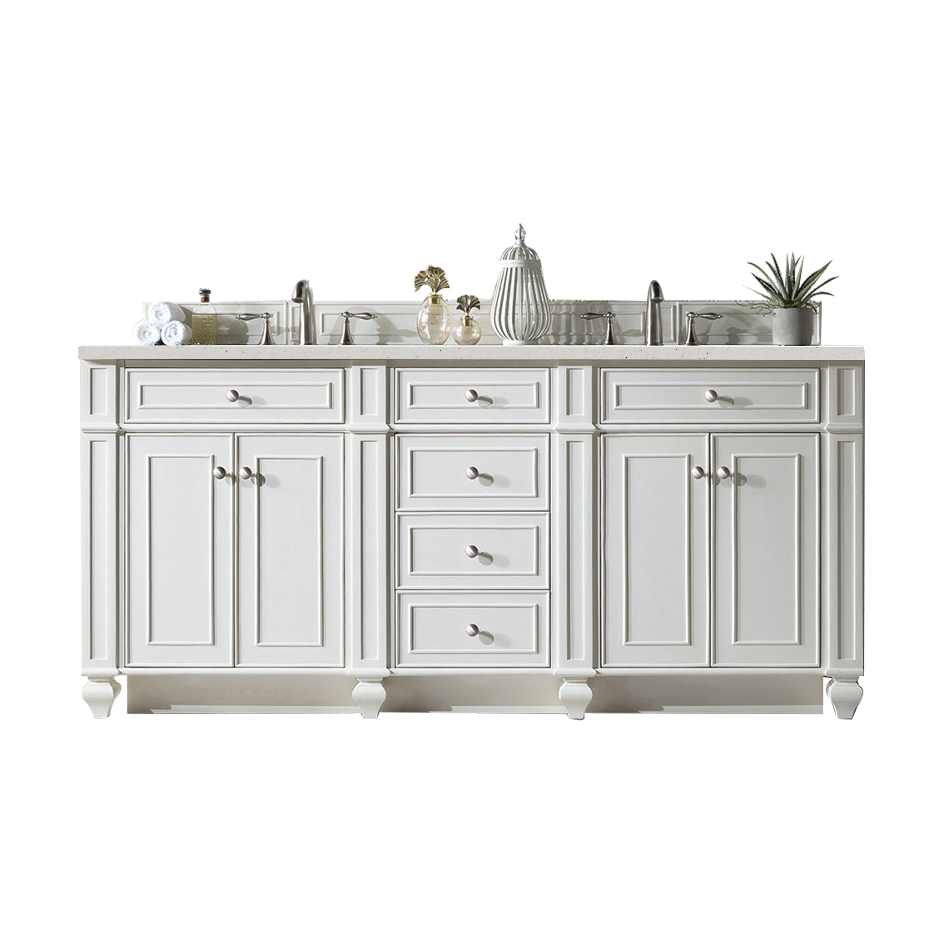 James Martin Bristol 72" Double Vanity in Bright White with 3cm Countertop and FreePower Wireless Charger