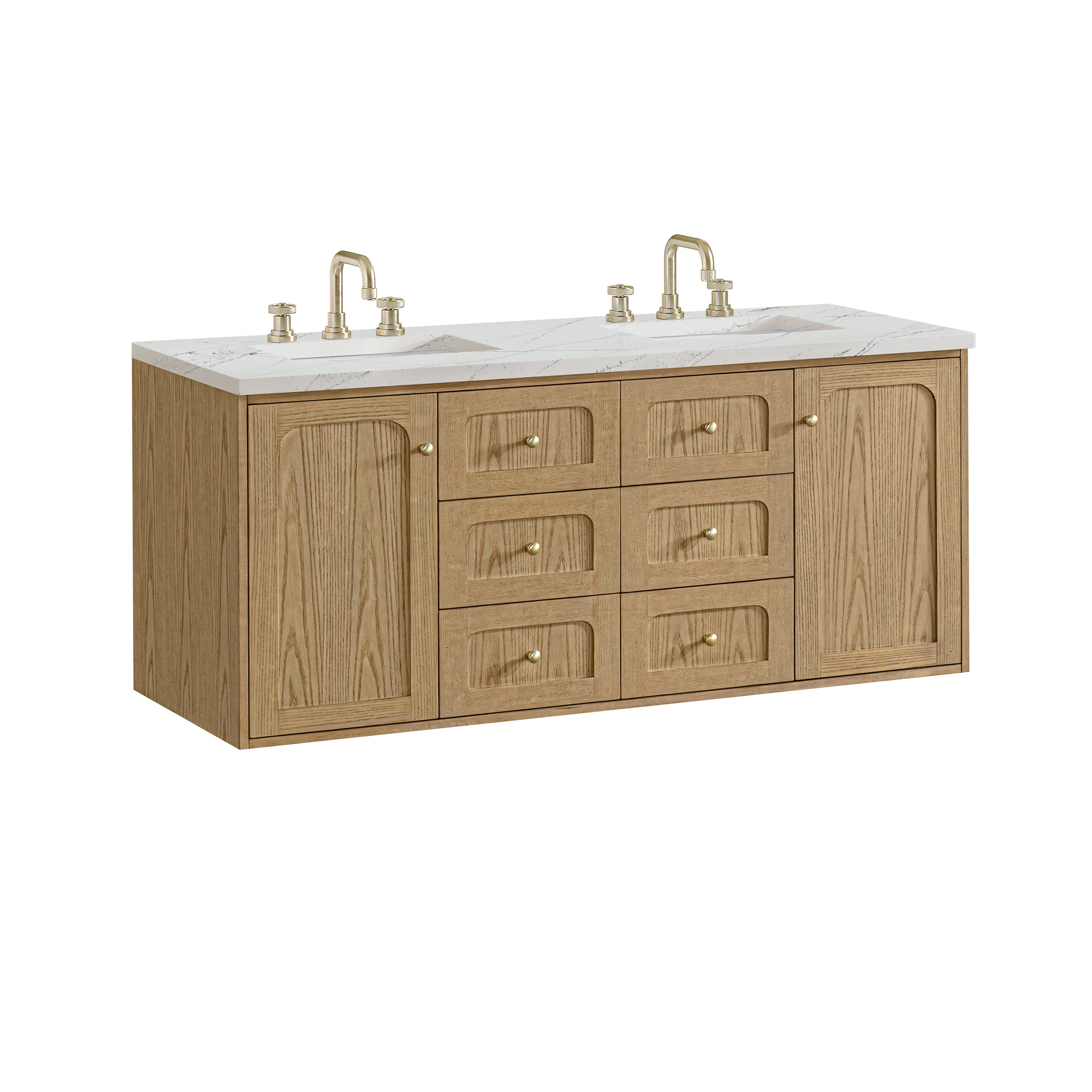 James Martin Laurent 60" Double Vanity in Light Natural Oak with 3cm Countertop and FreePower Wireless Charger