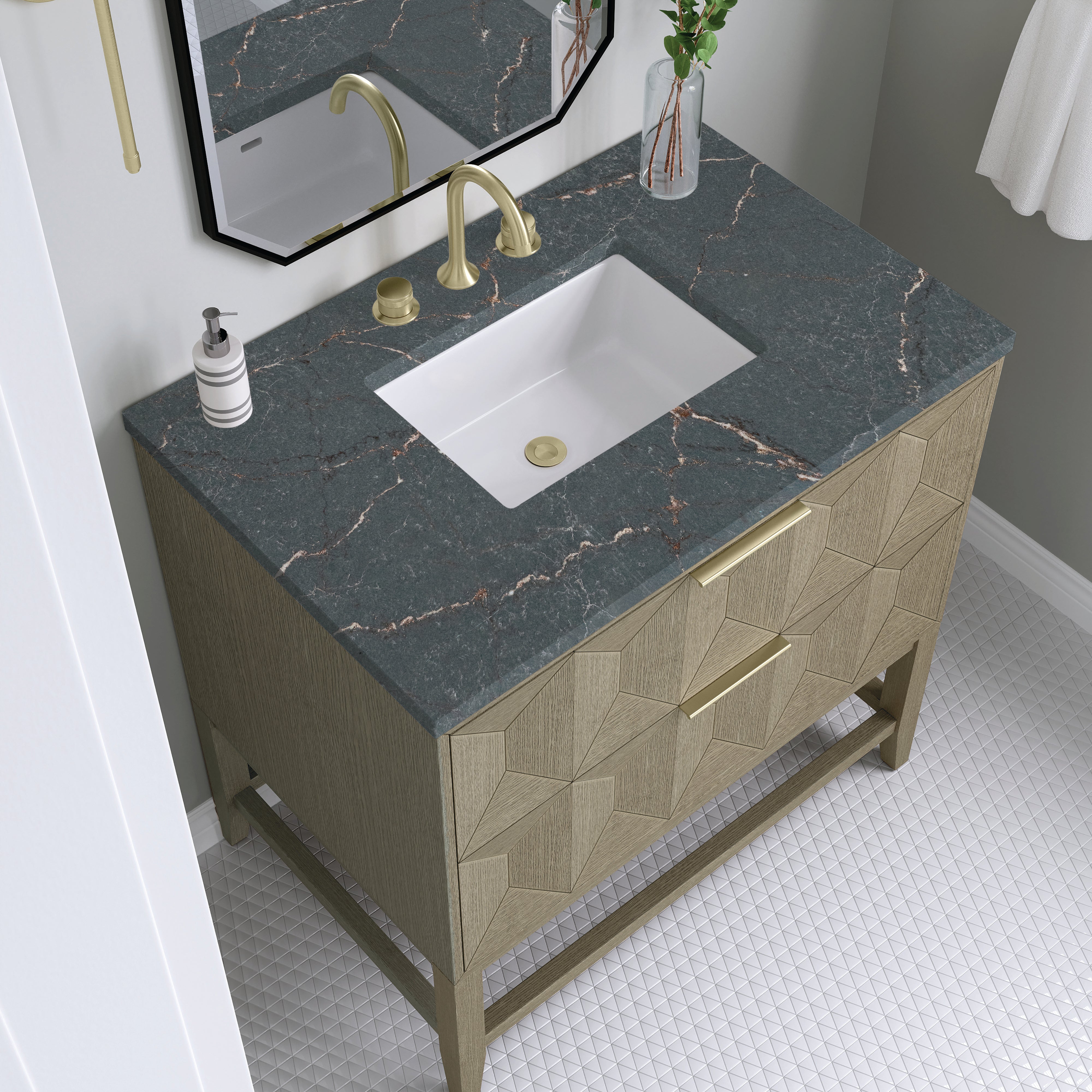 James Martin Emmeline 36" Single Vanity in Pebble Oak with 3cm Countertop