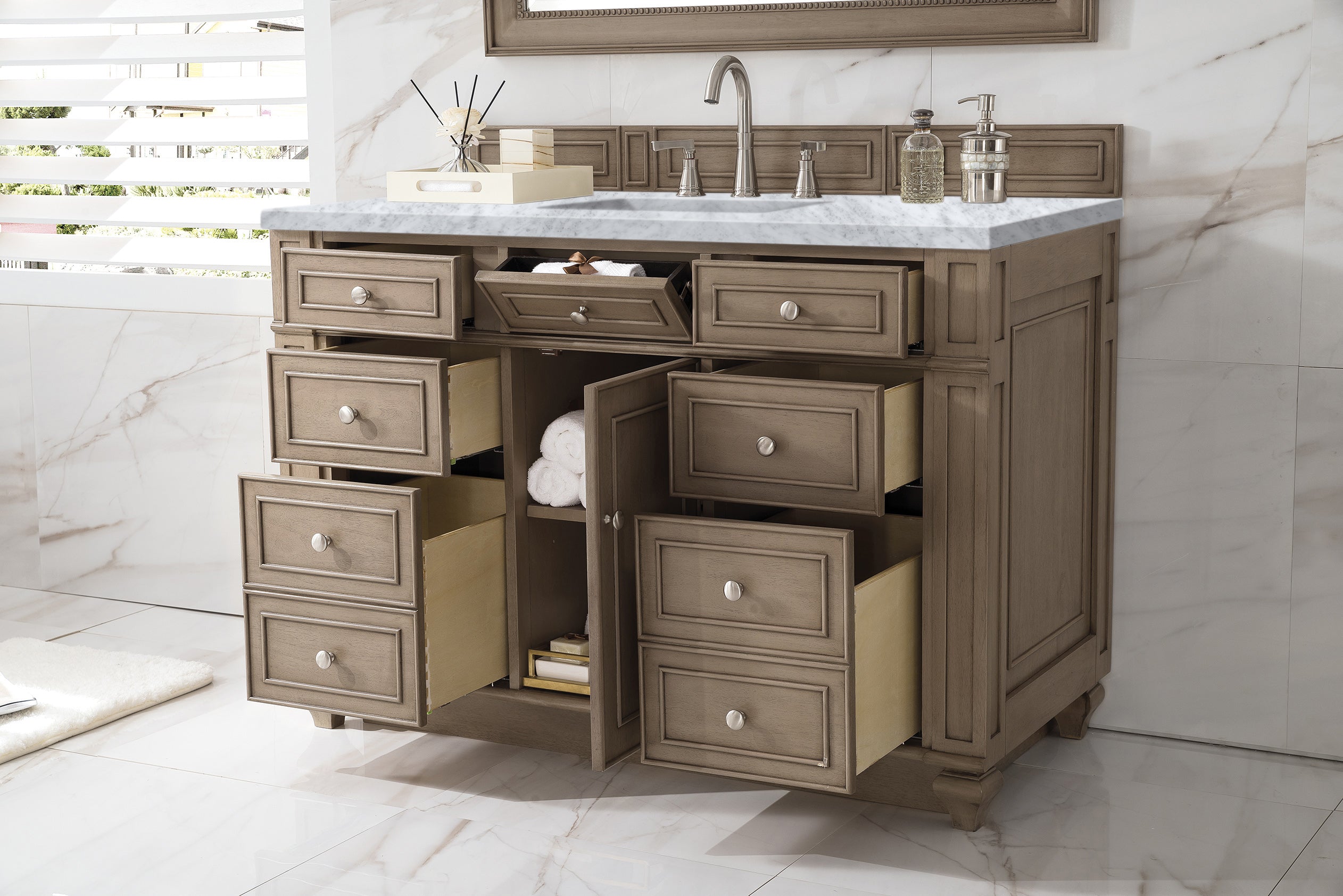 James Martin Bristol 48" Single Vanity in Whitewashed Walnut with 3cm Countertop
