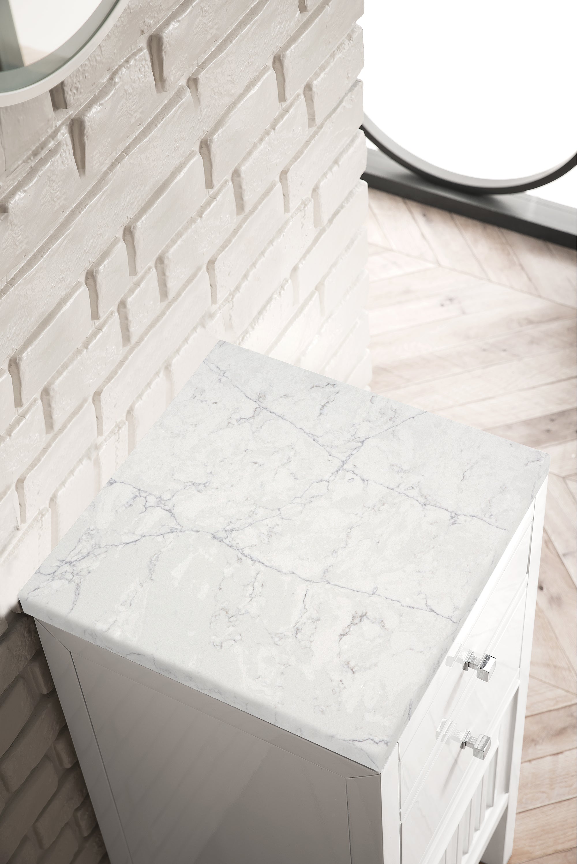 James Martin Athens 15" Base Cabinet with Drawers and Right Door in Glossy White with 3cm Countertop