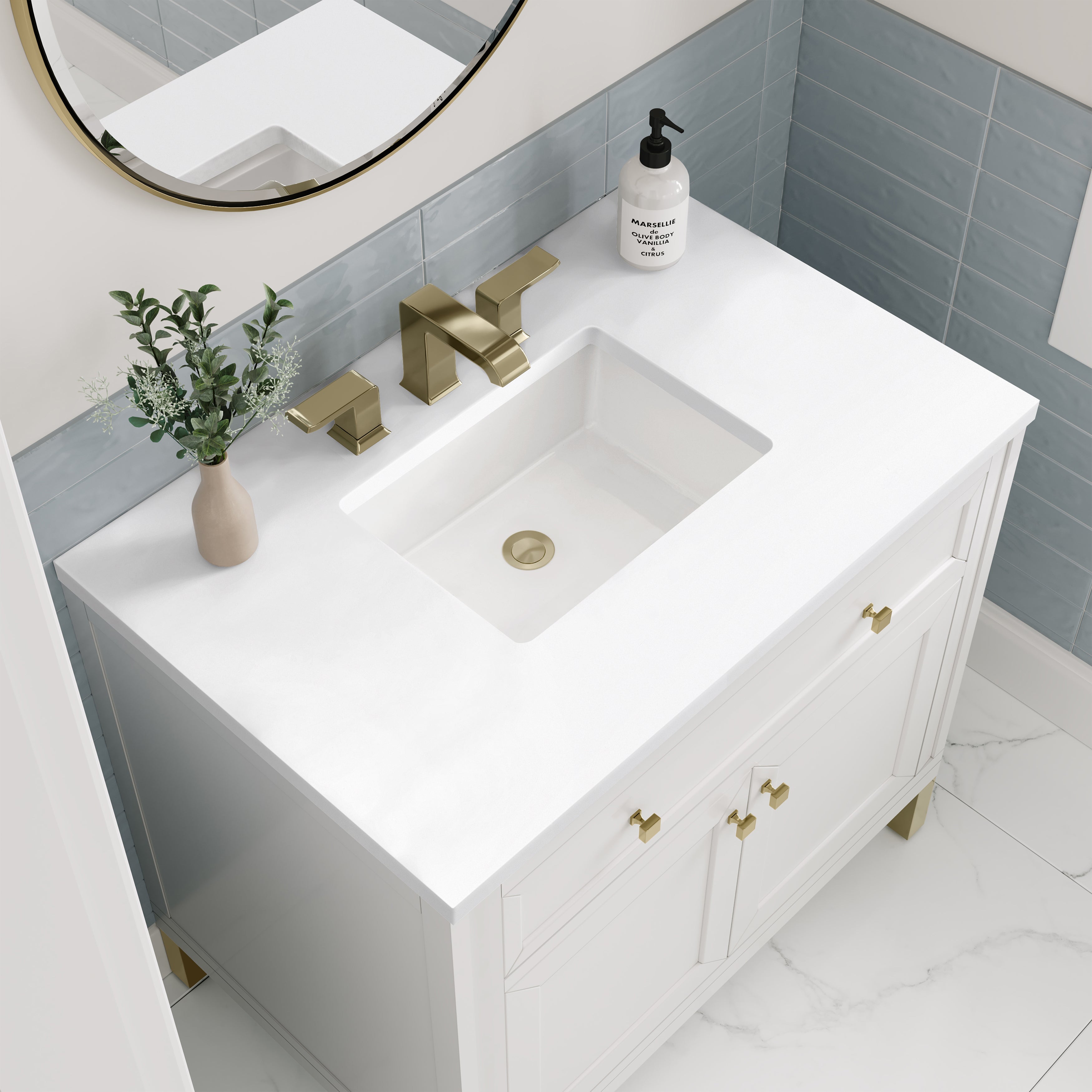 James Martin Chicago 36" Single Vanity in Glossy White with 3cm Countertop