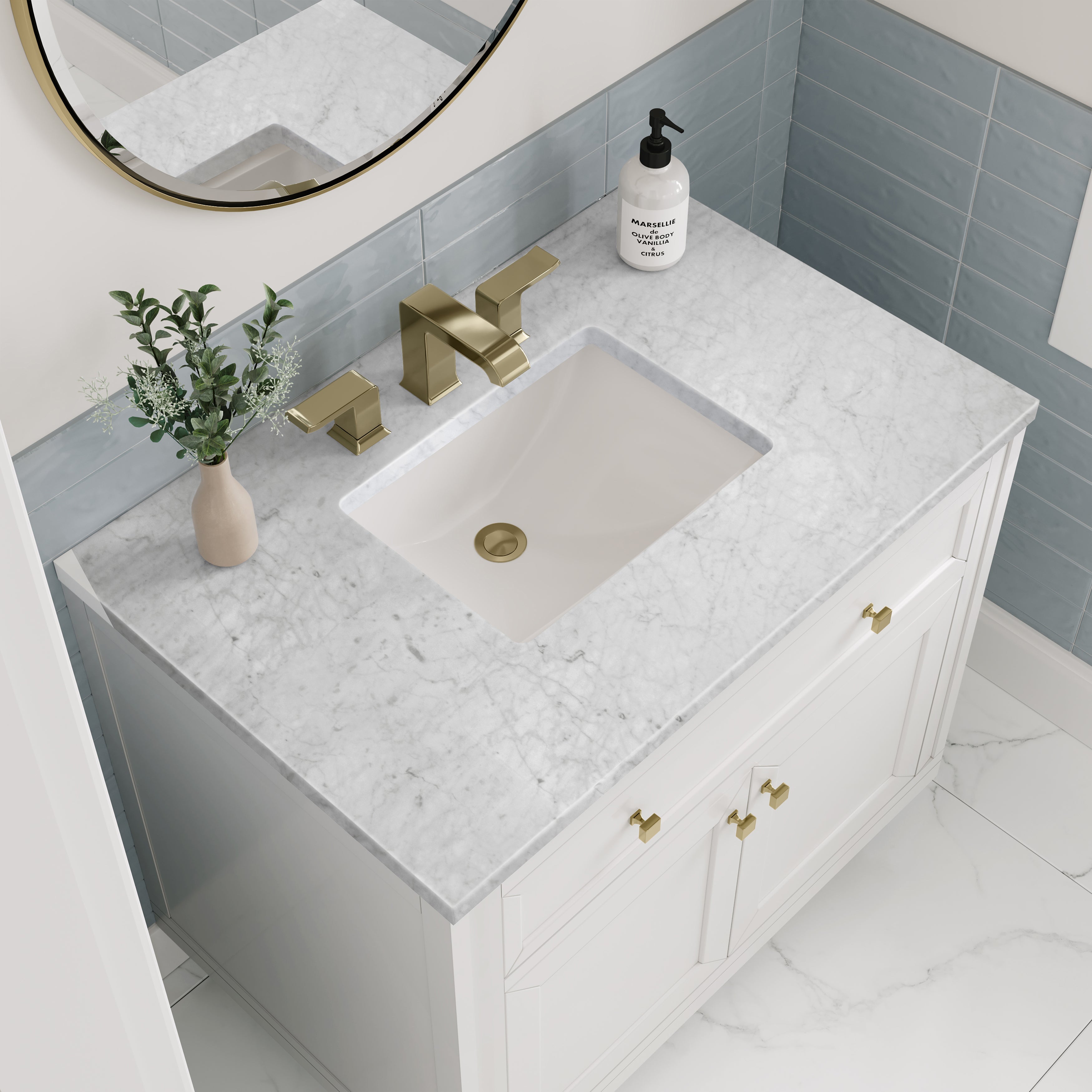 James Martin Chicago 36" Single Vanity in Glossy White with 3cm Countertop