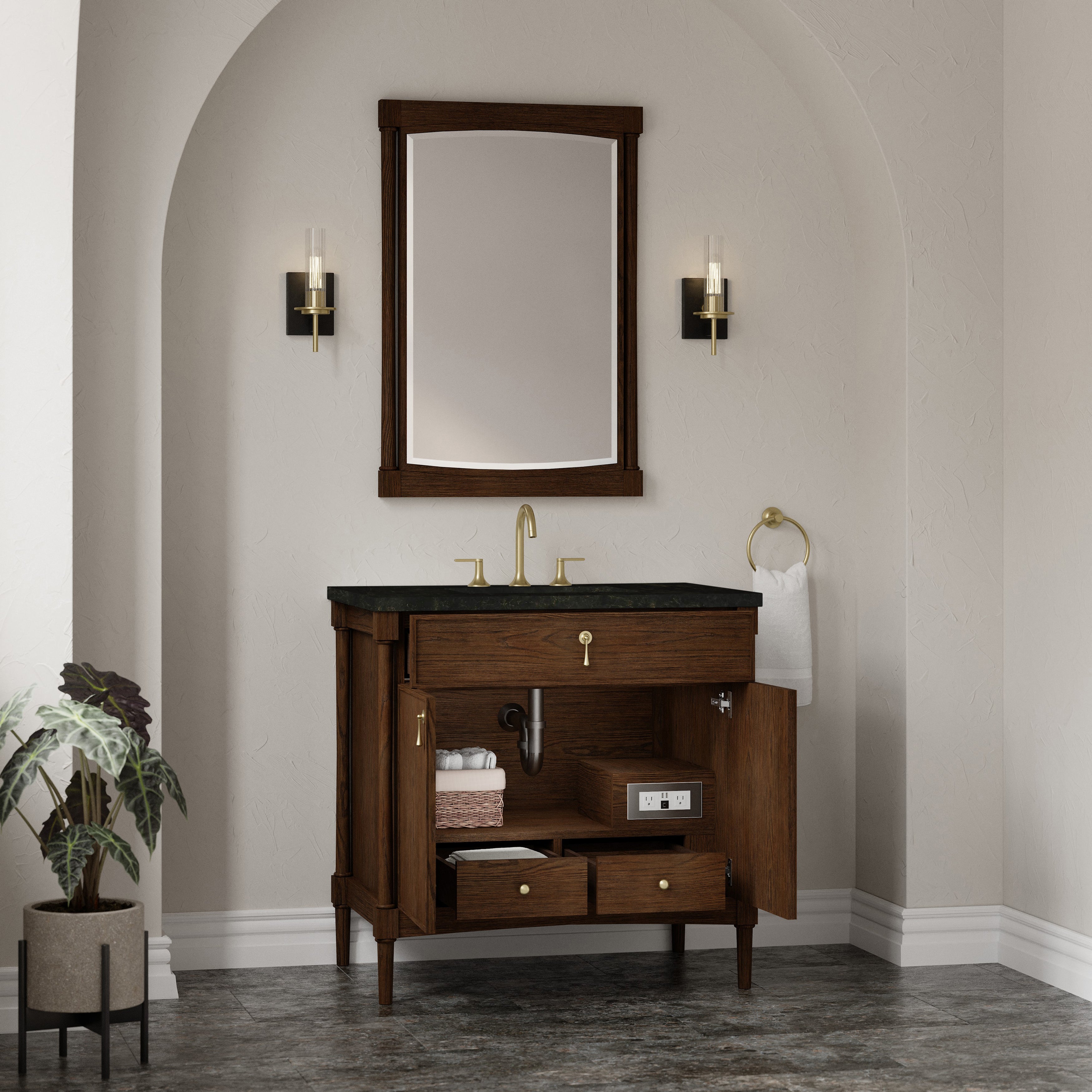 James Martin Kinnsden 36" Single Vanity in Sable Oak with 3cm Countertop