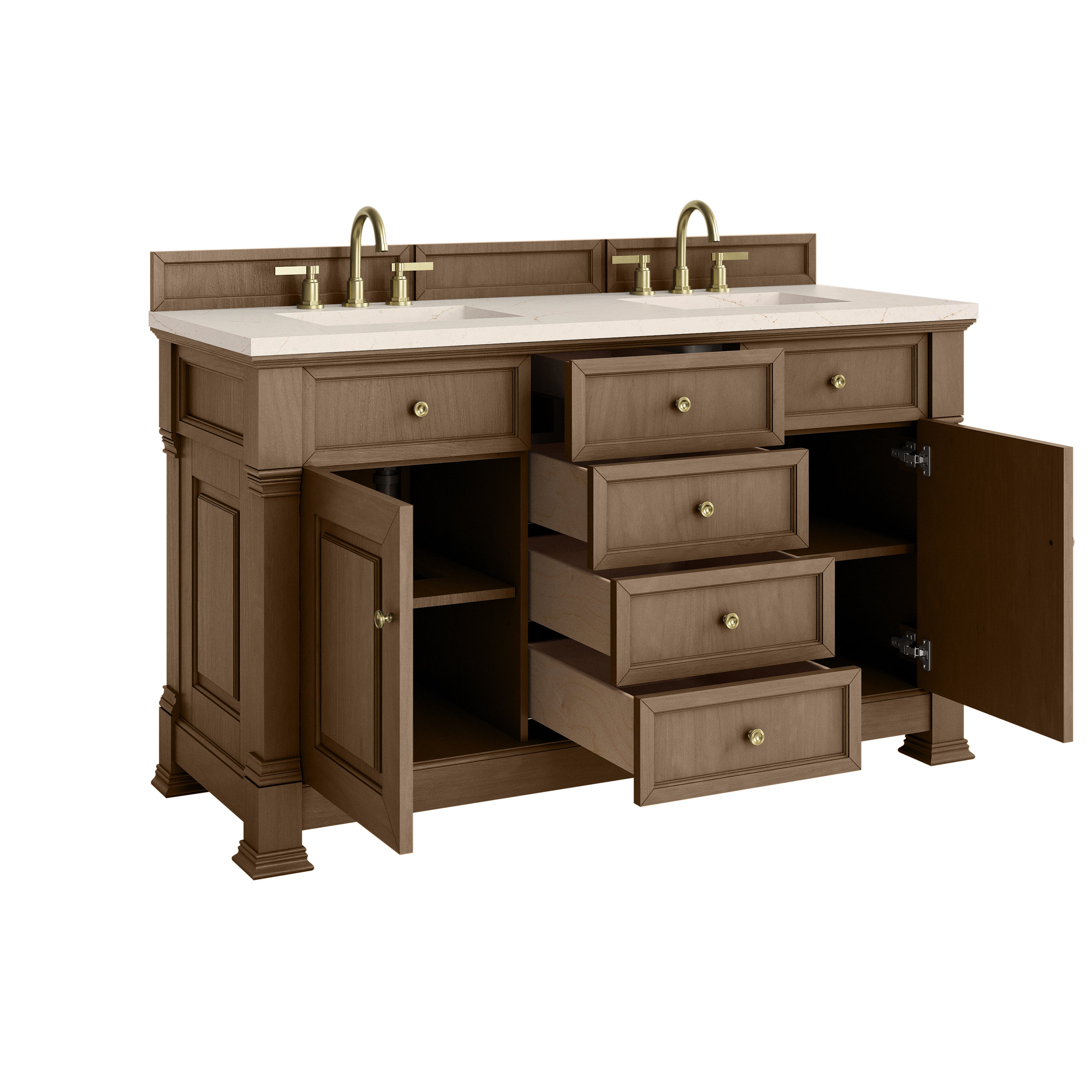 James Martin Brookfield 60" Double Vanity in Pecan with 3cm Countertop