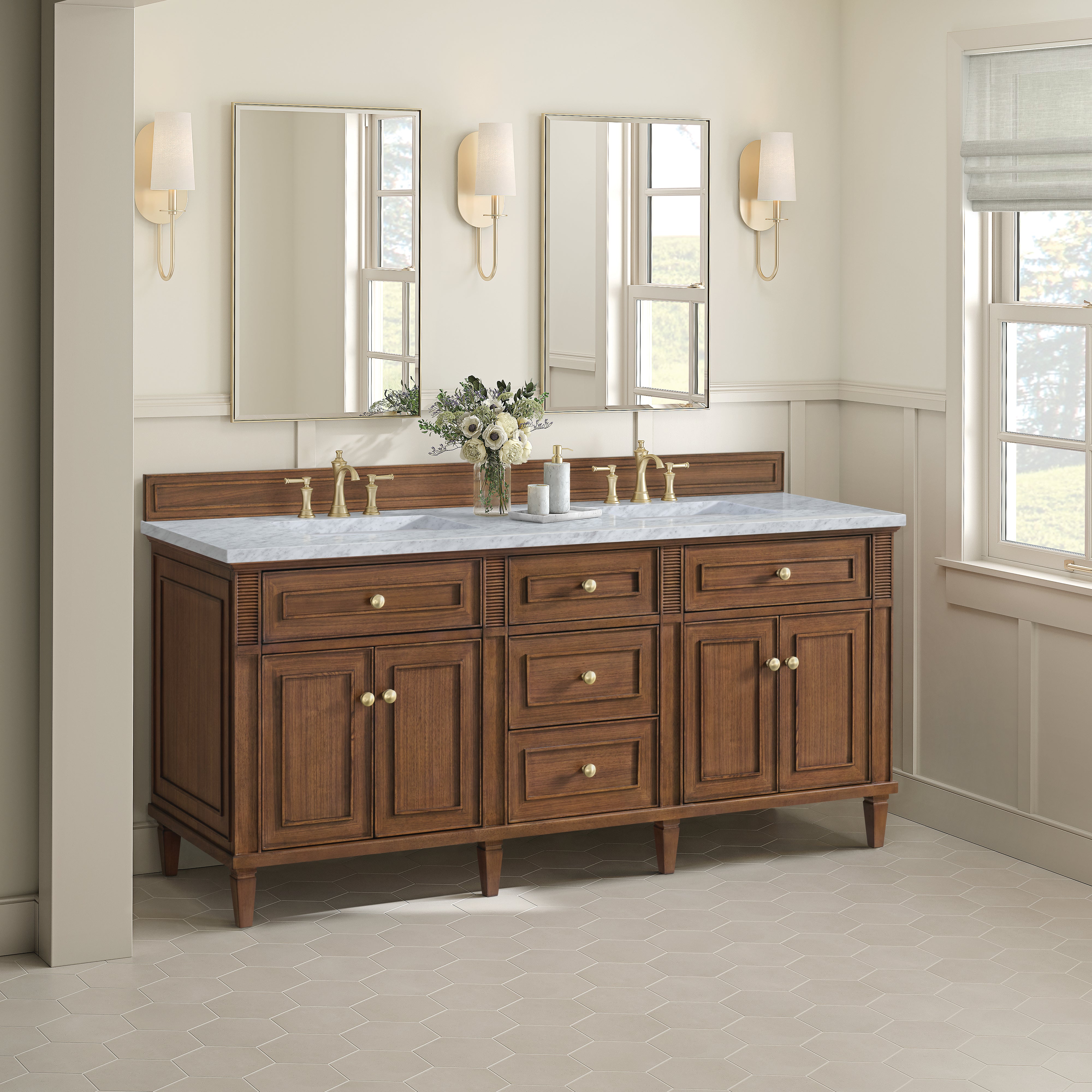 James Martin Lorelai 72"Double Vanity in Mid-Century Walnut with 3cm Countertop