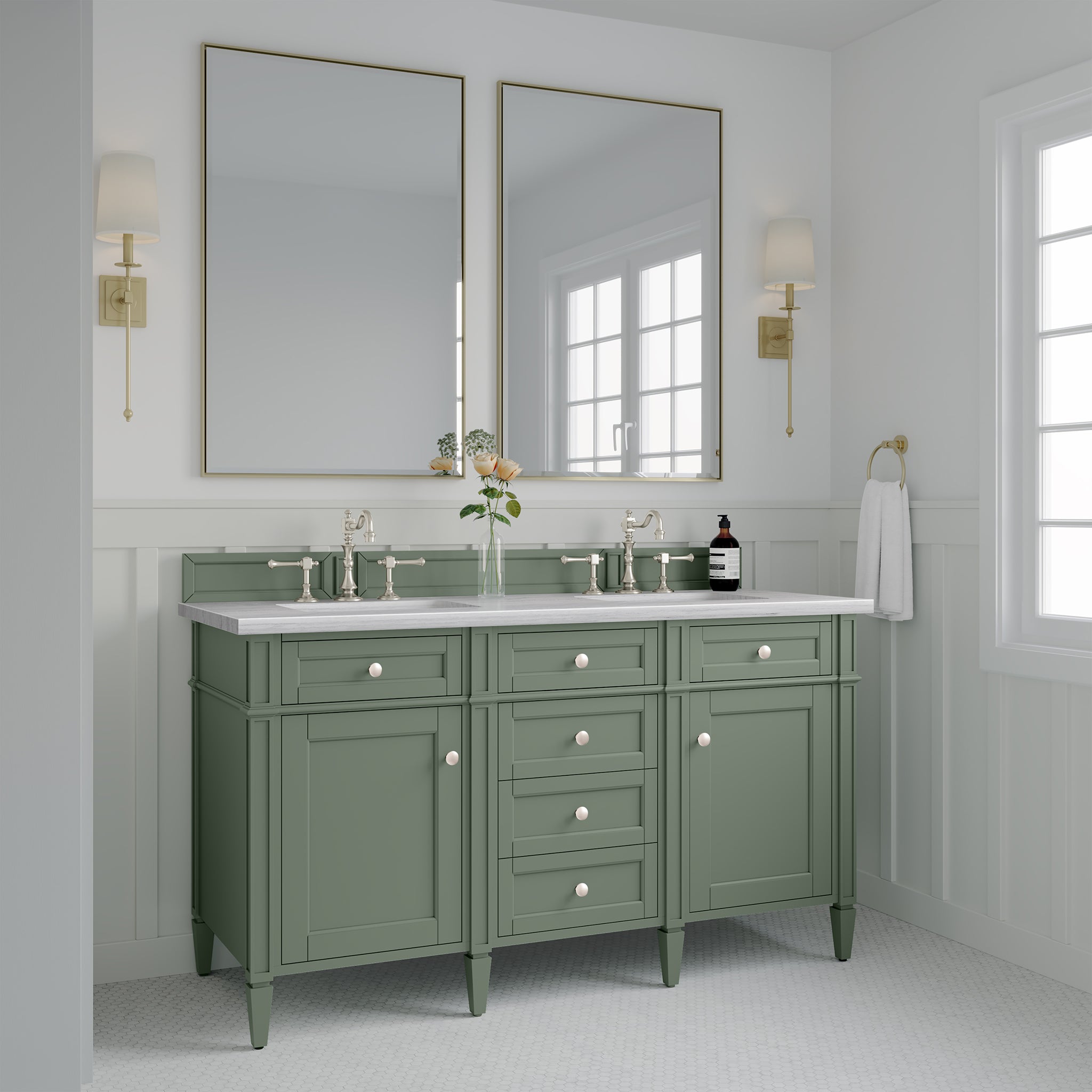 James Martin Brittany 60" Double Vanity in Smokey Celadon with 3cm Countertop