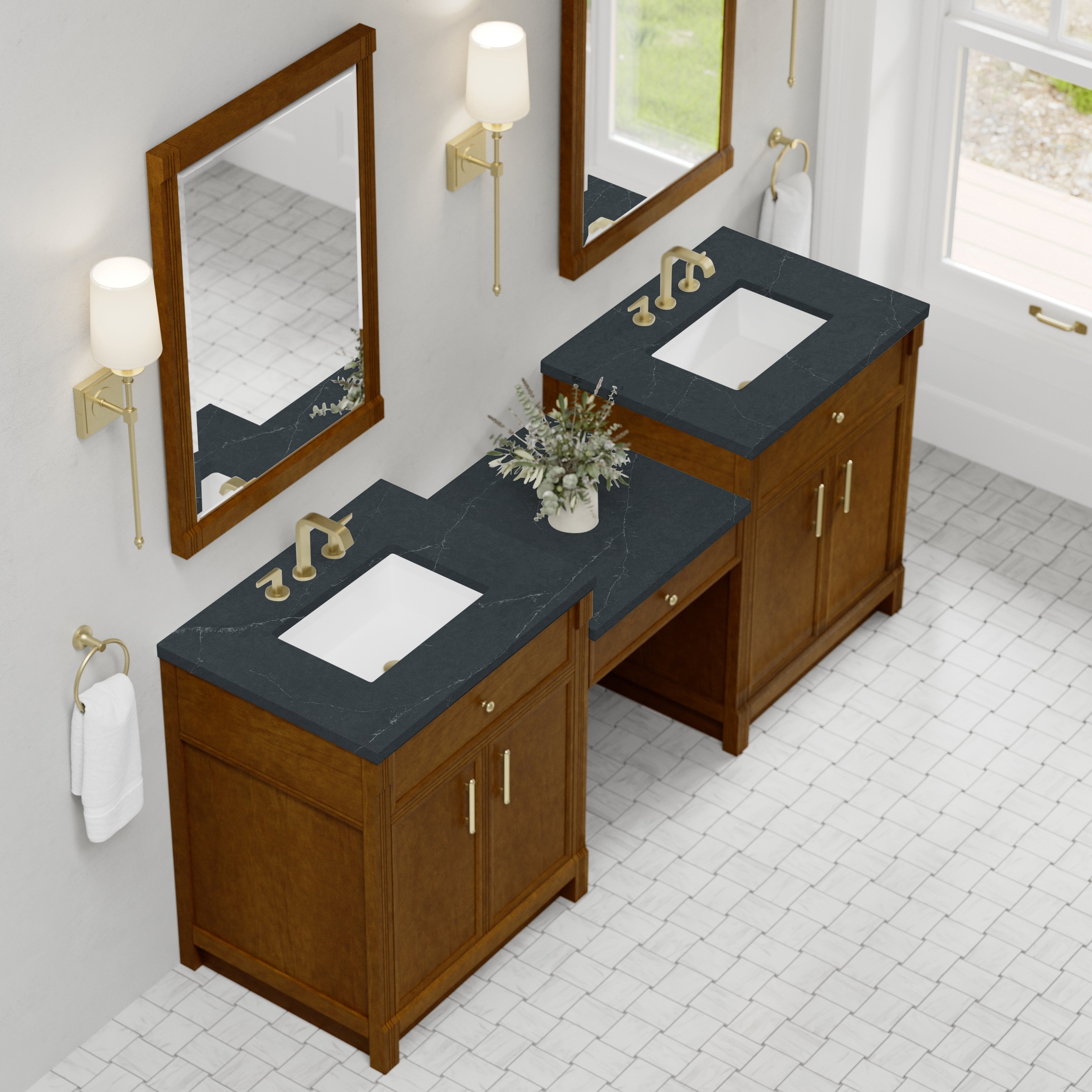 James Martin Bellshire 84" Dual Vanity Set with 24" Make-Up Counter in Honey Oak with 3cm Countertop