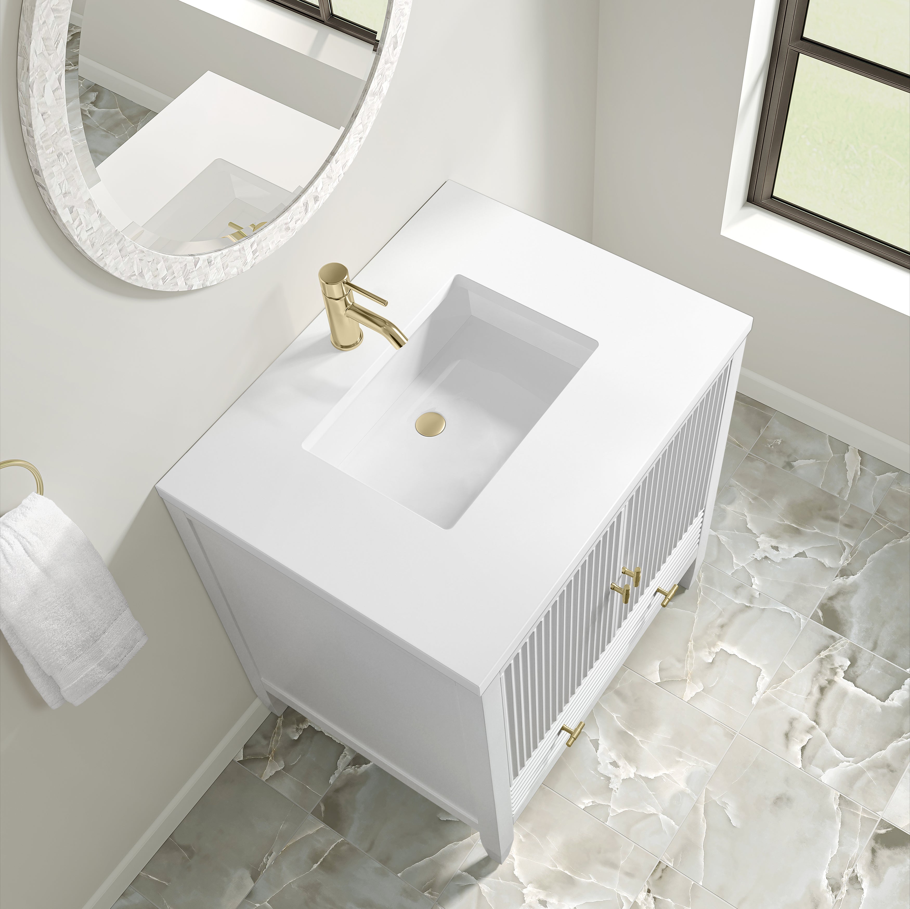 James Martin Myrrin 30" Single Vanity in Bright White with 3cm Countertop