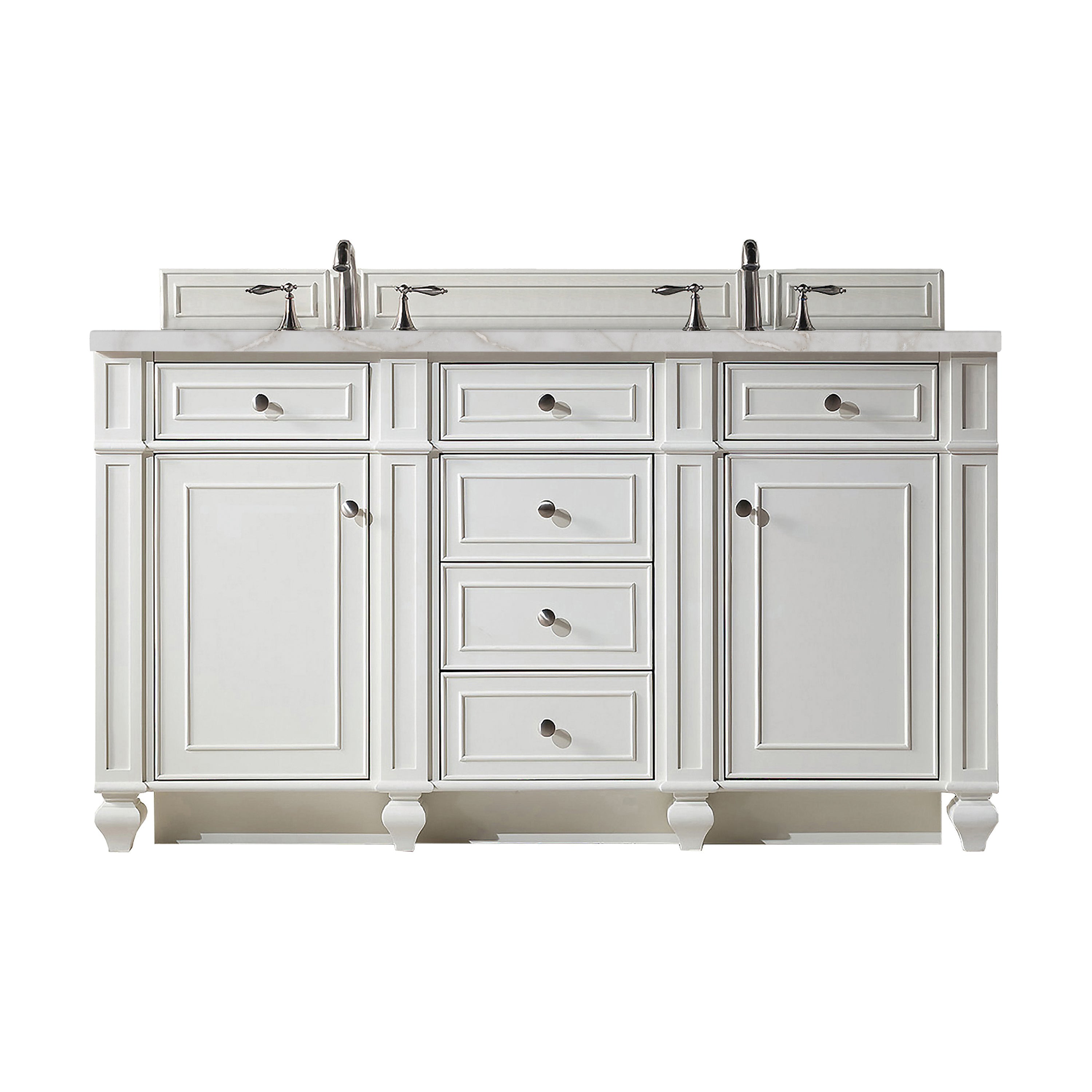 James Martin Bristol 60" Double Vanity in Bright White with 3cm Countertop and FreePower Wireless Charger