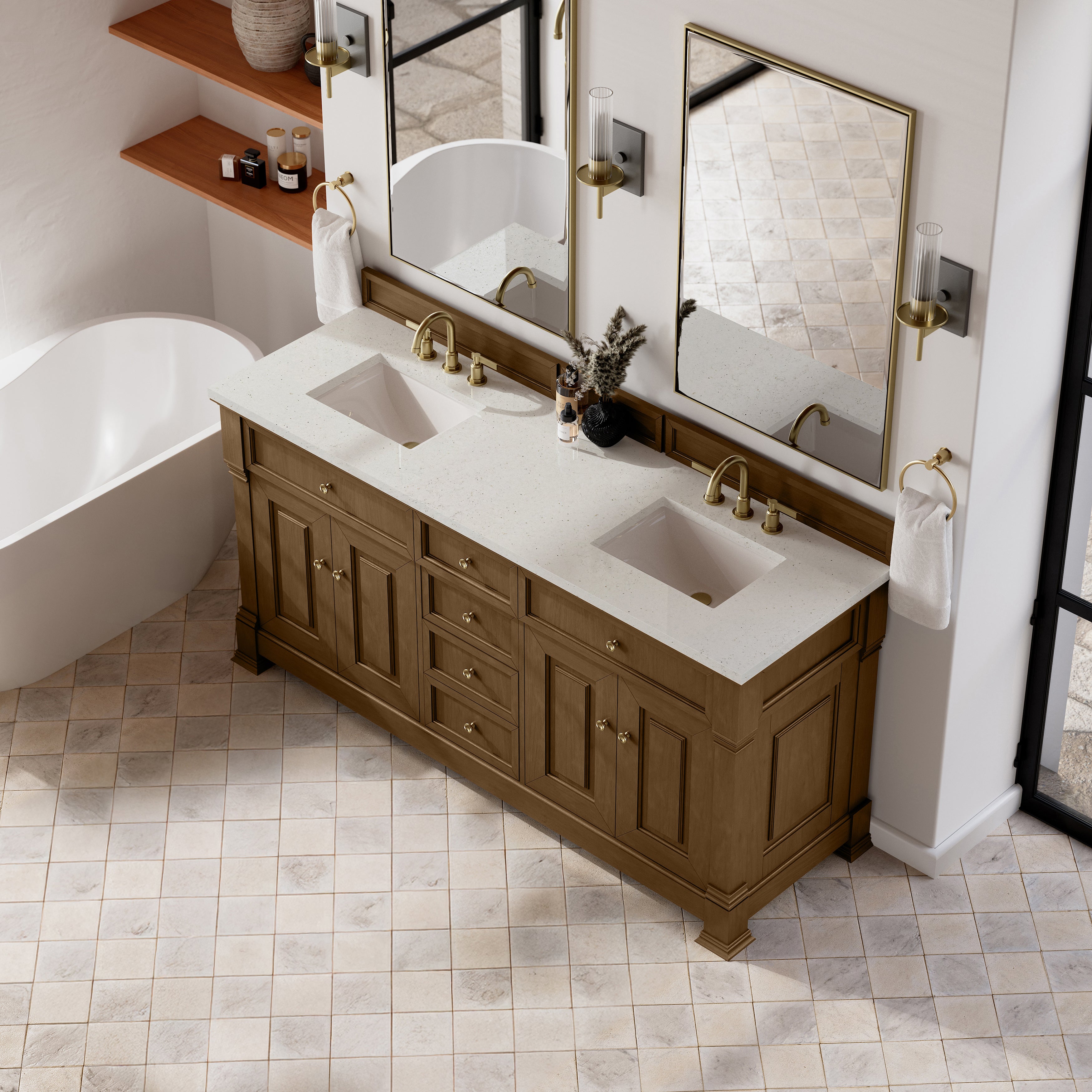 James Martin Brookfield 72" Double Vanity in Honey Oak with 3cm Countertop