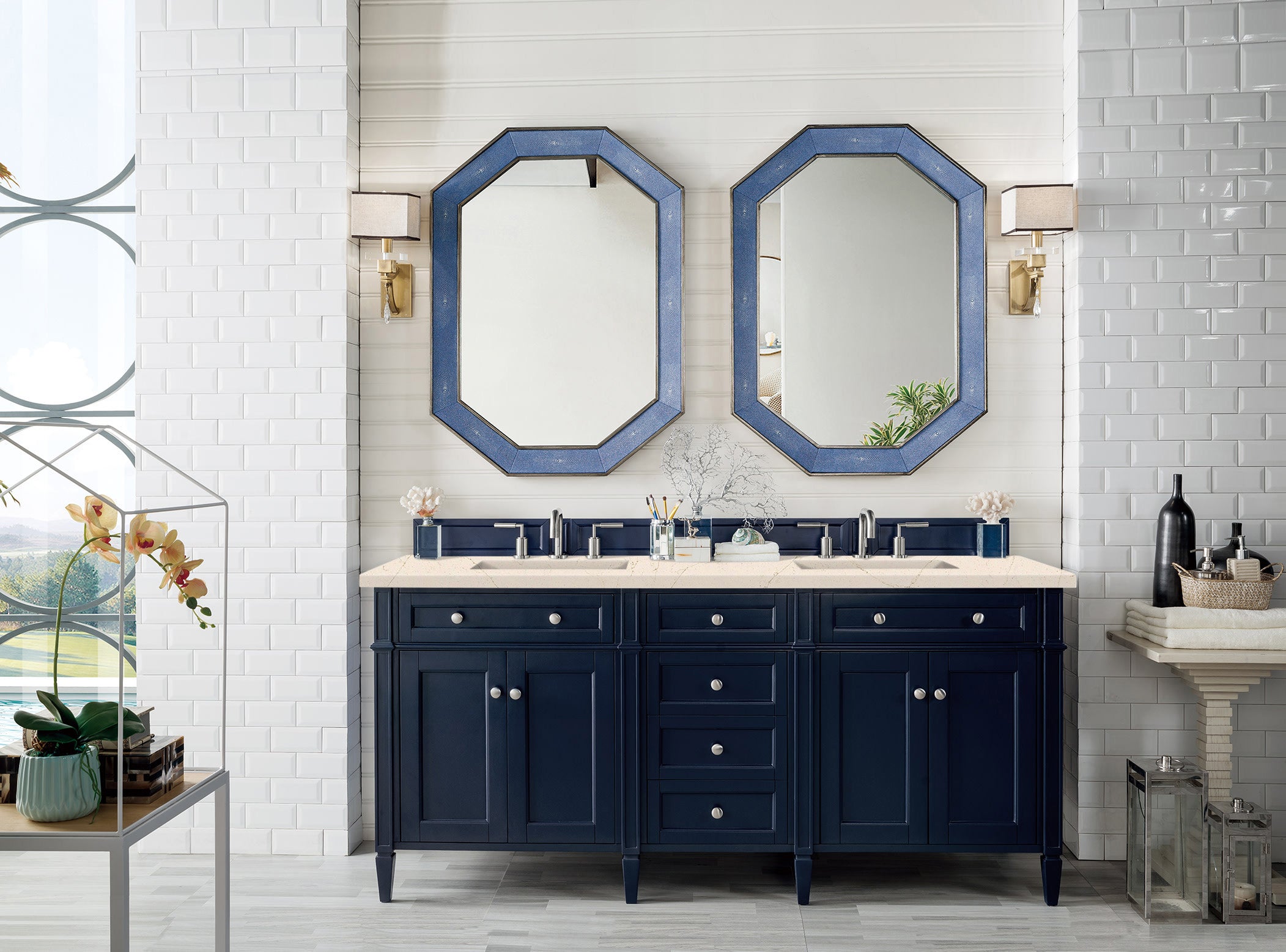James Martin Brittany 72" Double Vanity in Victory Bleu with 3cm Countertop