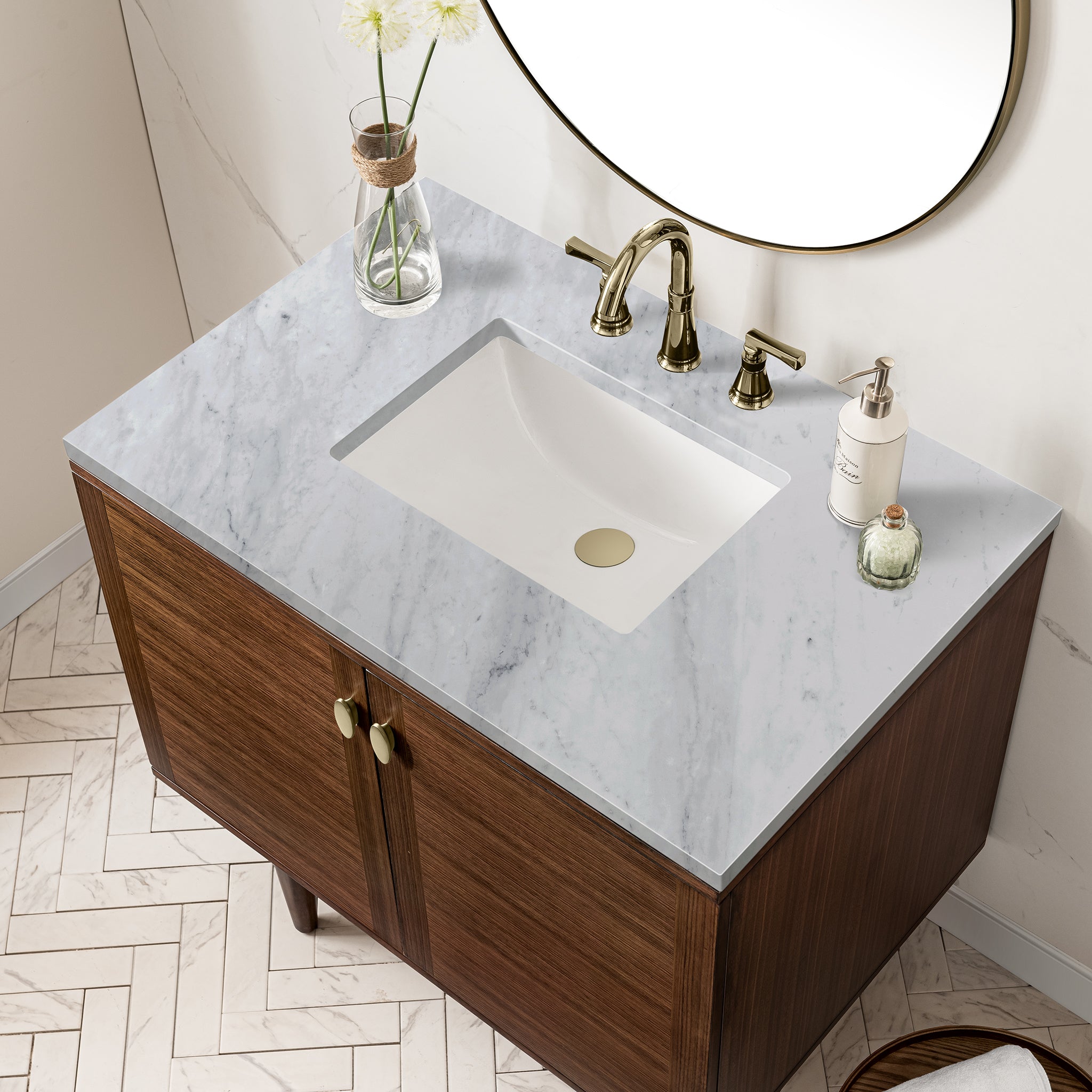 James Martin Amberly 36" Single Vanity in Mid-Century Walnut with 3cm Countertop