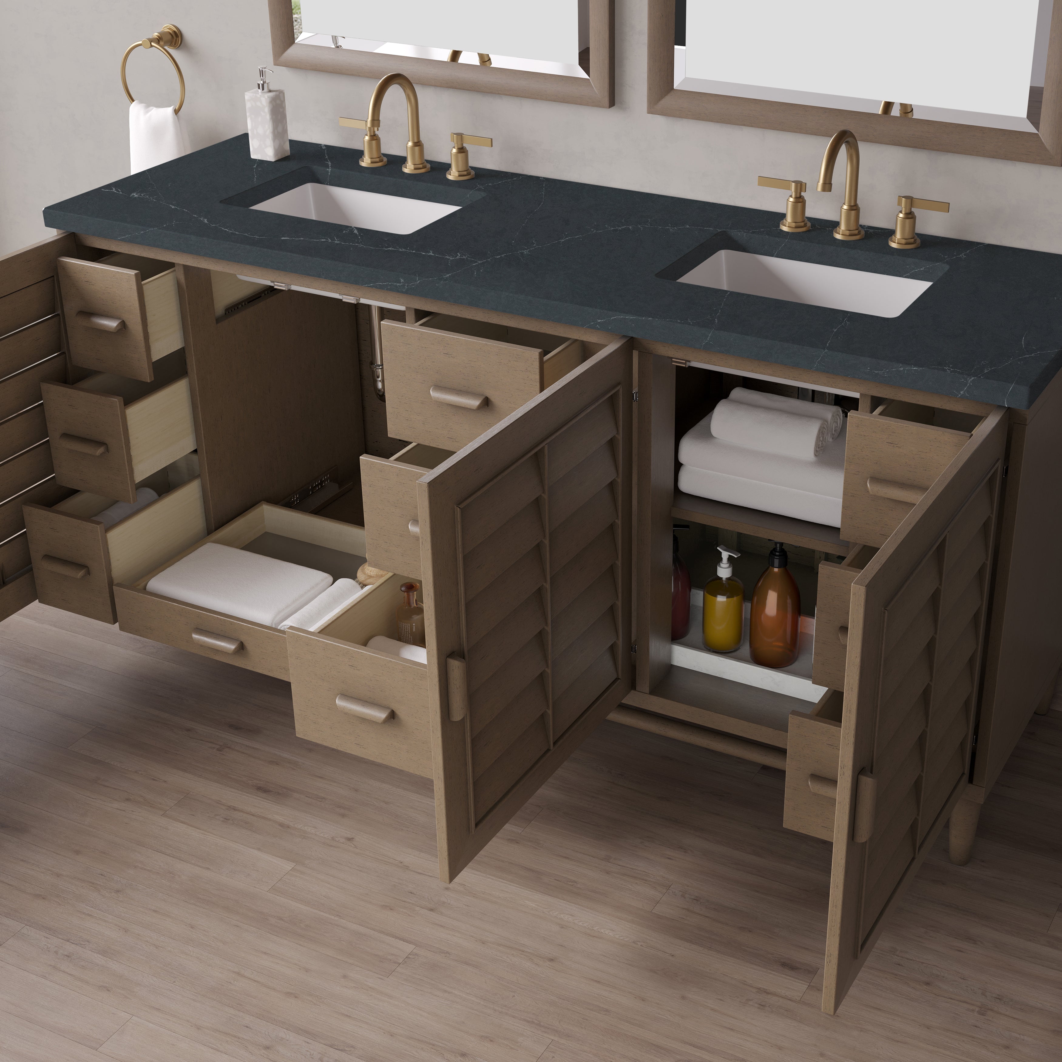 James Martin Portland 72" Double Vanity in Whitewashed Walnut with 3cm Countertop
