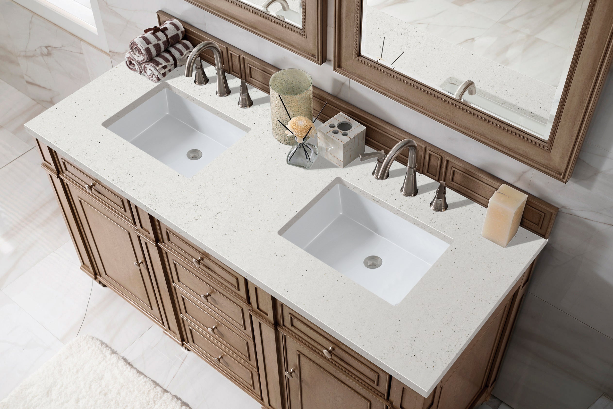 James Martin Bristol 60" Double Vanity in Whitewashed Walnut with 3cm Countertop