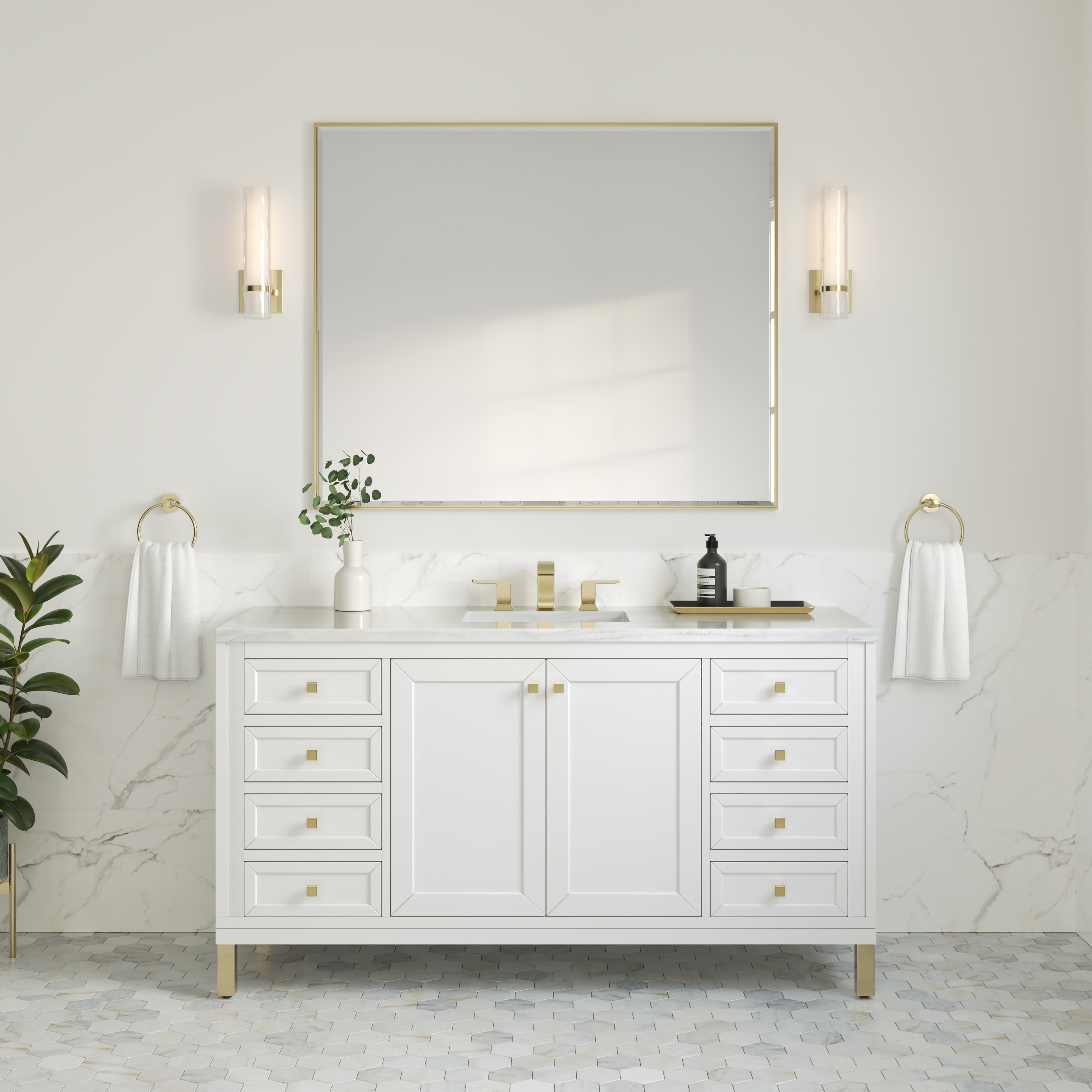 James Martin Chicago 60" Single Vanity in Glossy White with 3cm Countertop