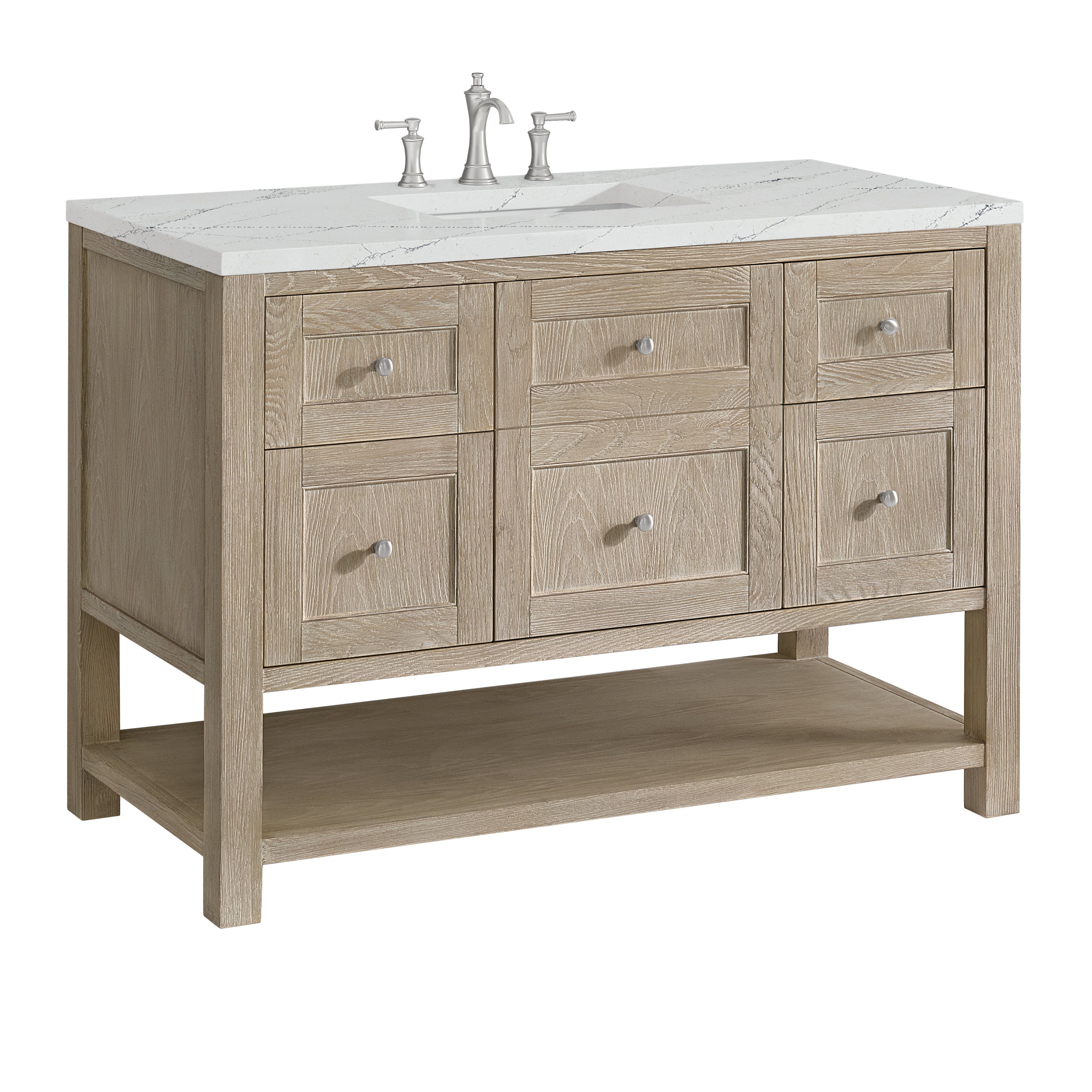 James Martin Breckenridge 48" Single Vanity in Whitewashed Oak with 3cm Countertop and FreePower Wireless Charger