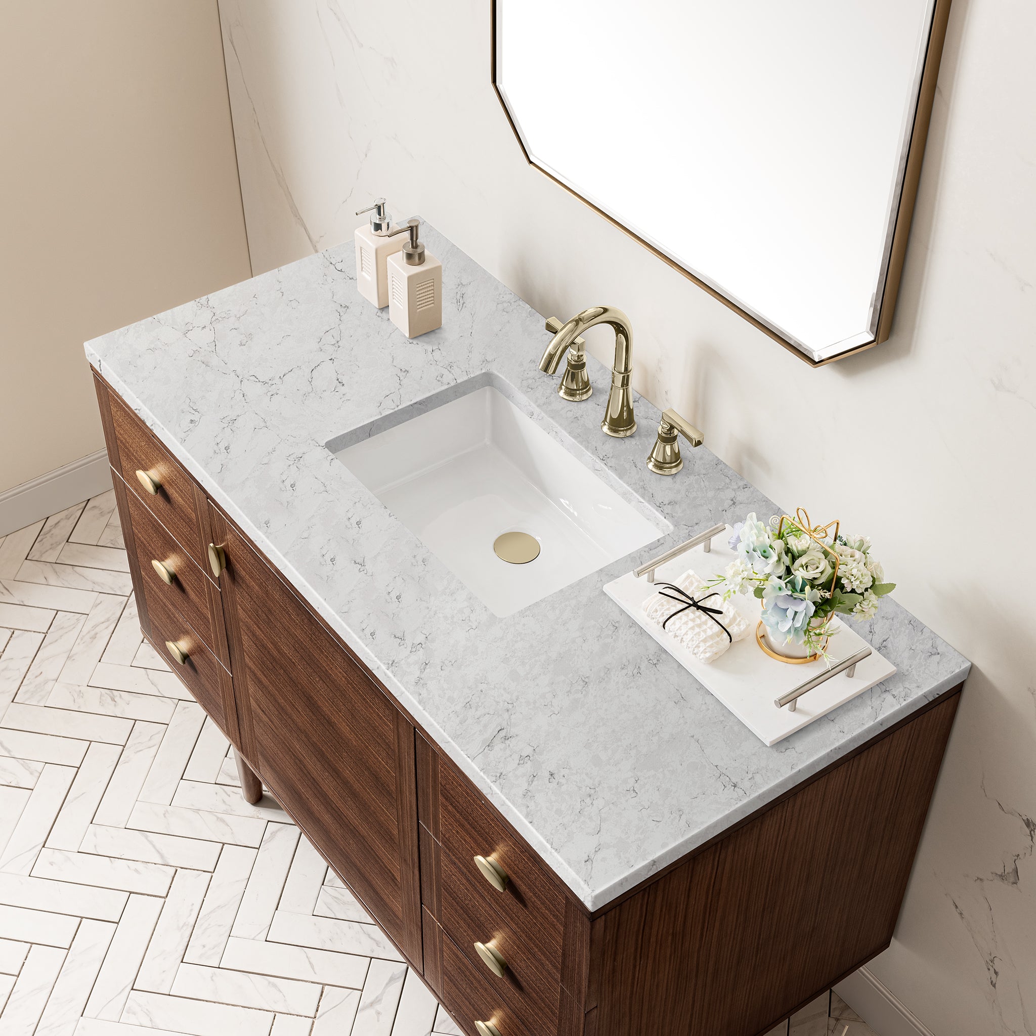 James Martin Amberly 48" Single Vanity in Mid-Century Walnut with 3cm Countertop