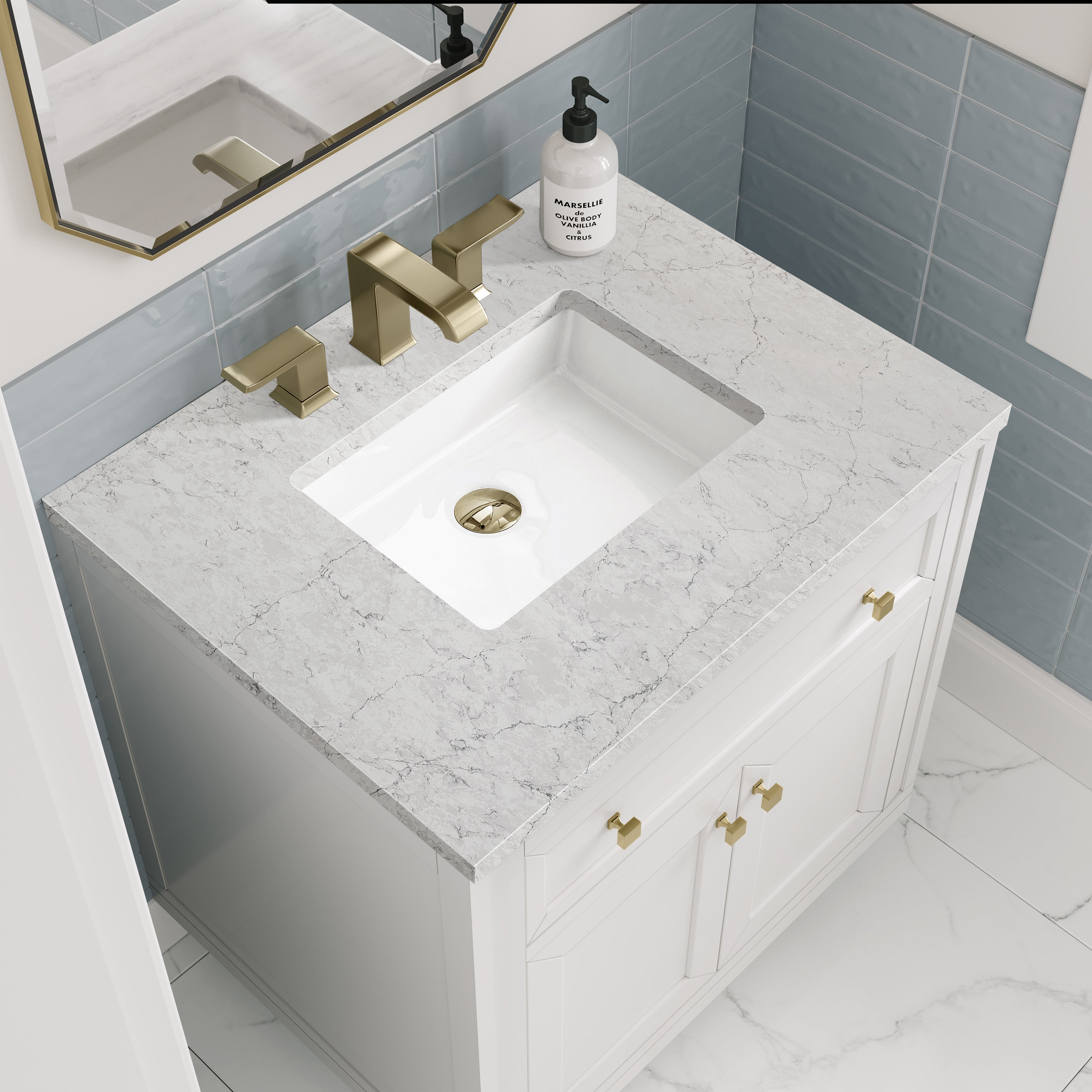 James Martin Chicago 30" Single Vanity in Glossy White with 3cm Countertop