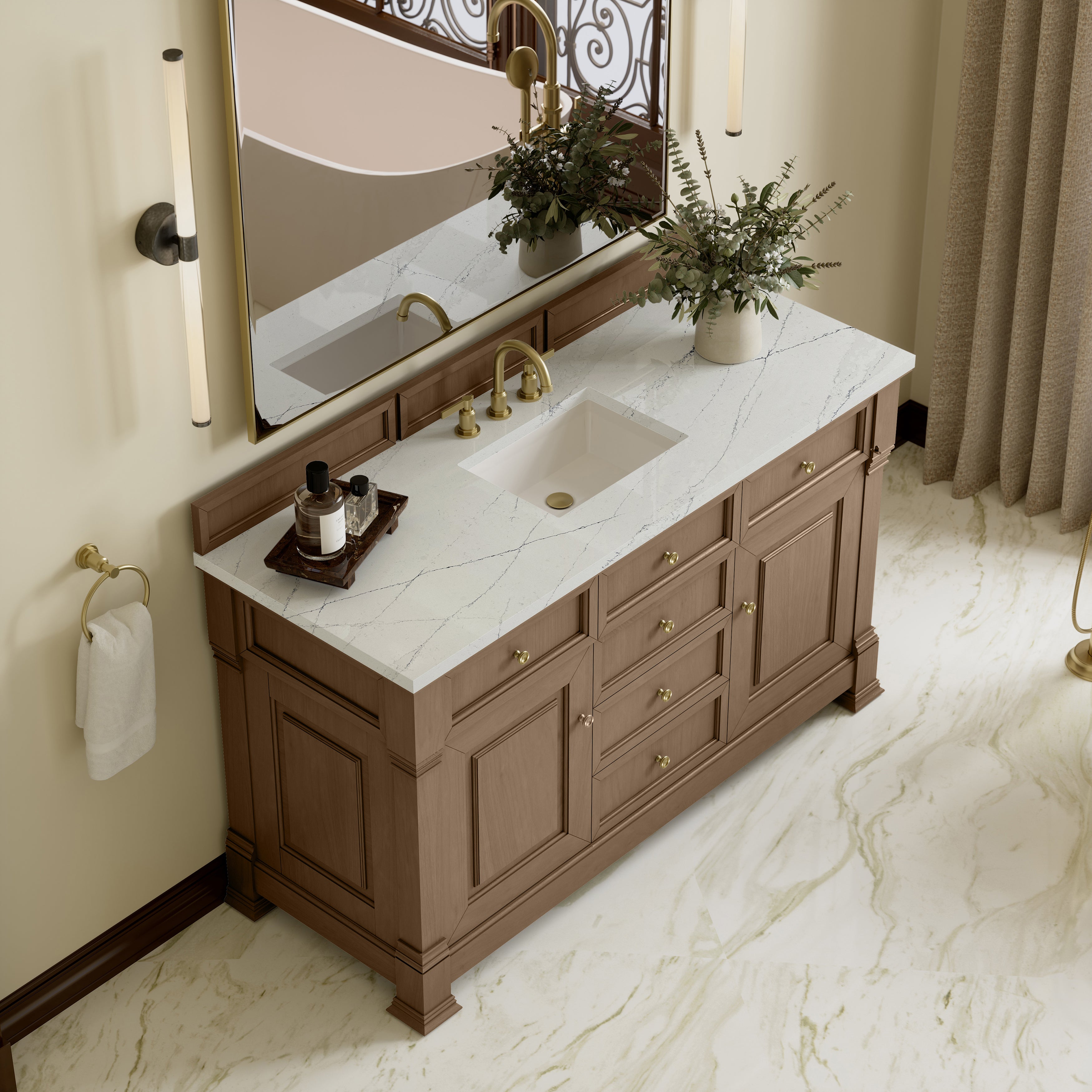 James Martin Brookfield 60" Single Vanity in Pecan with 3cm Countertop