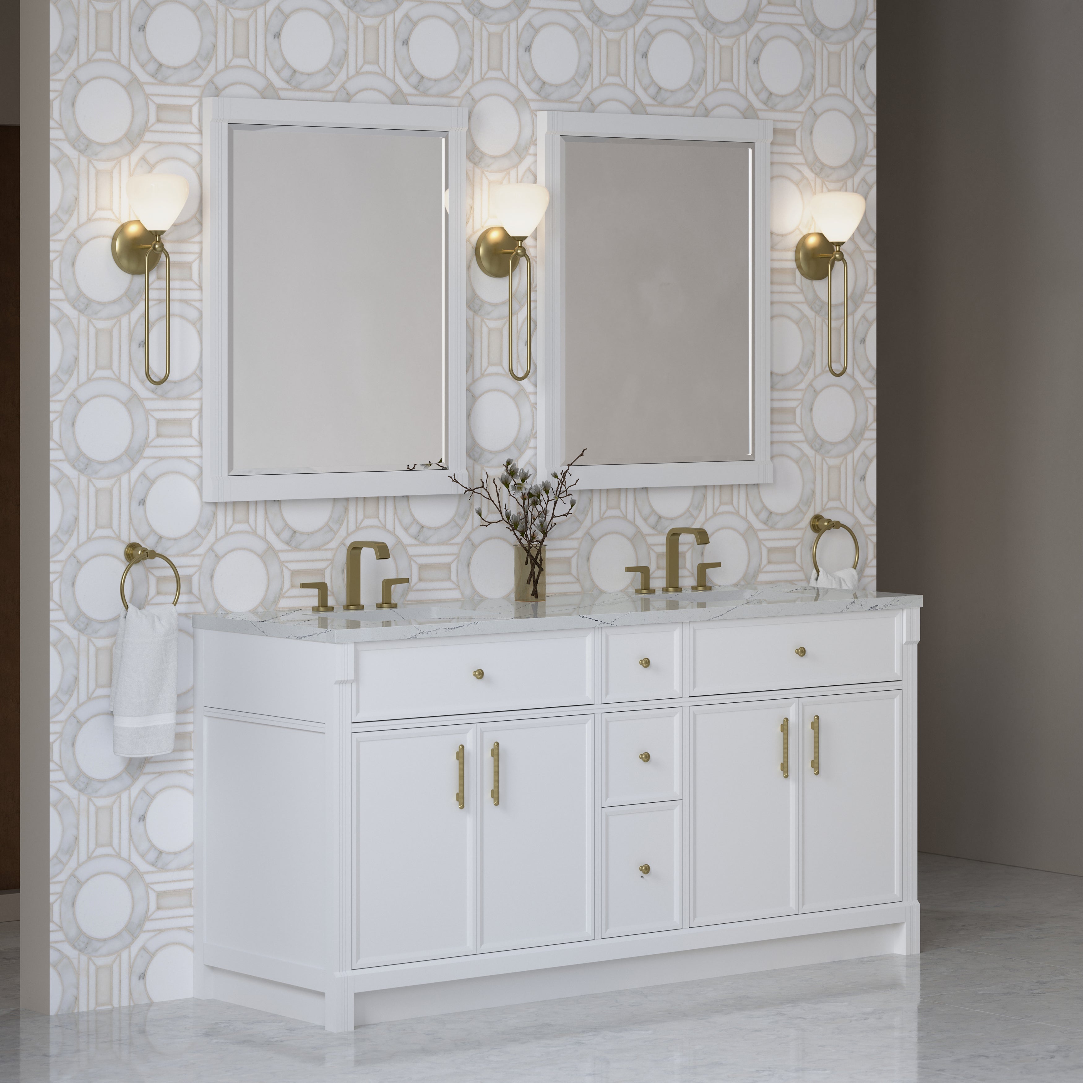 James Martin Bellshire 72" Double Vanity in Bright White with 3cm Countertop