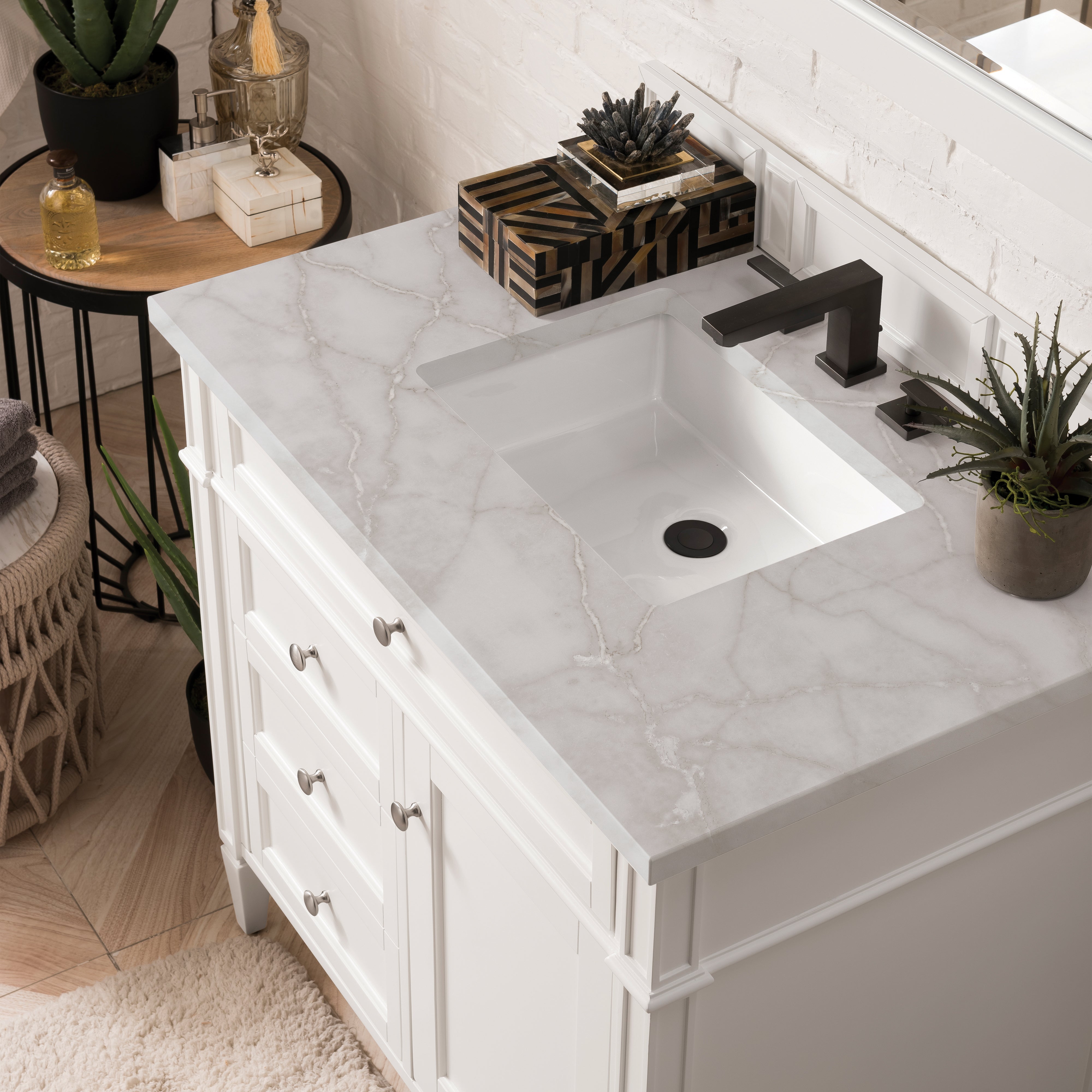 James Martin Brittany 36" Single Vanity in Bright White with 3cm Countertop