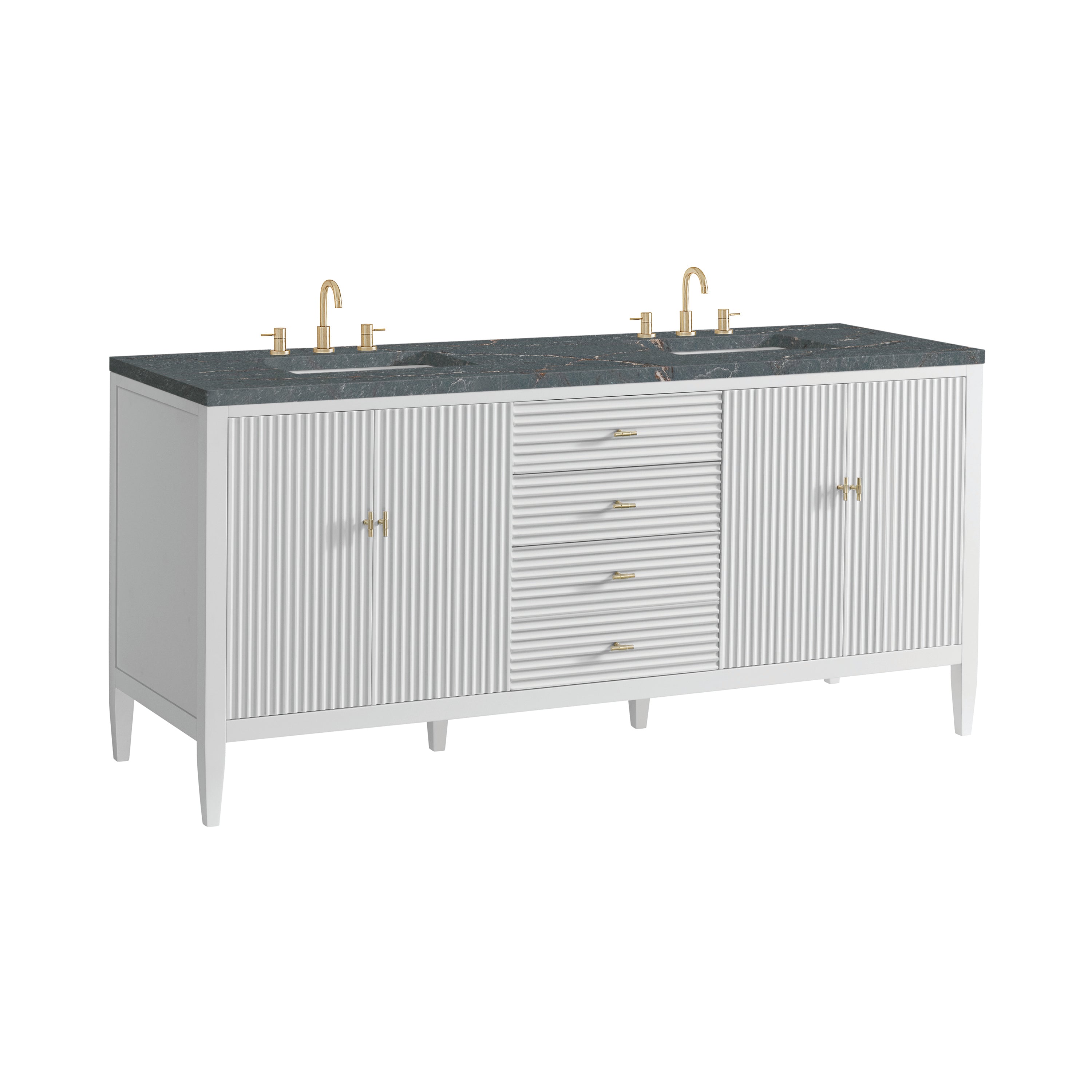 James Martin Myrrin 72" Double Vanity in Bright White with 3cm Countertop and FreePower Wireless Charger
