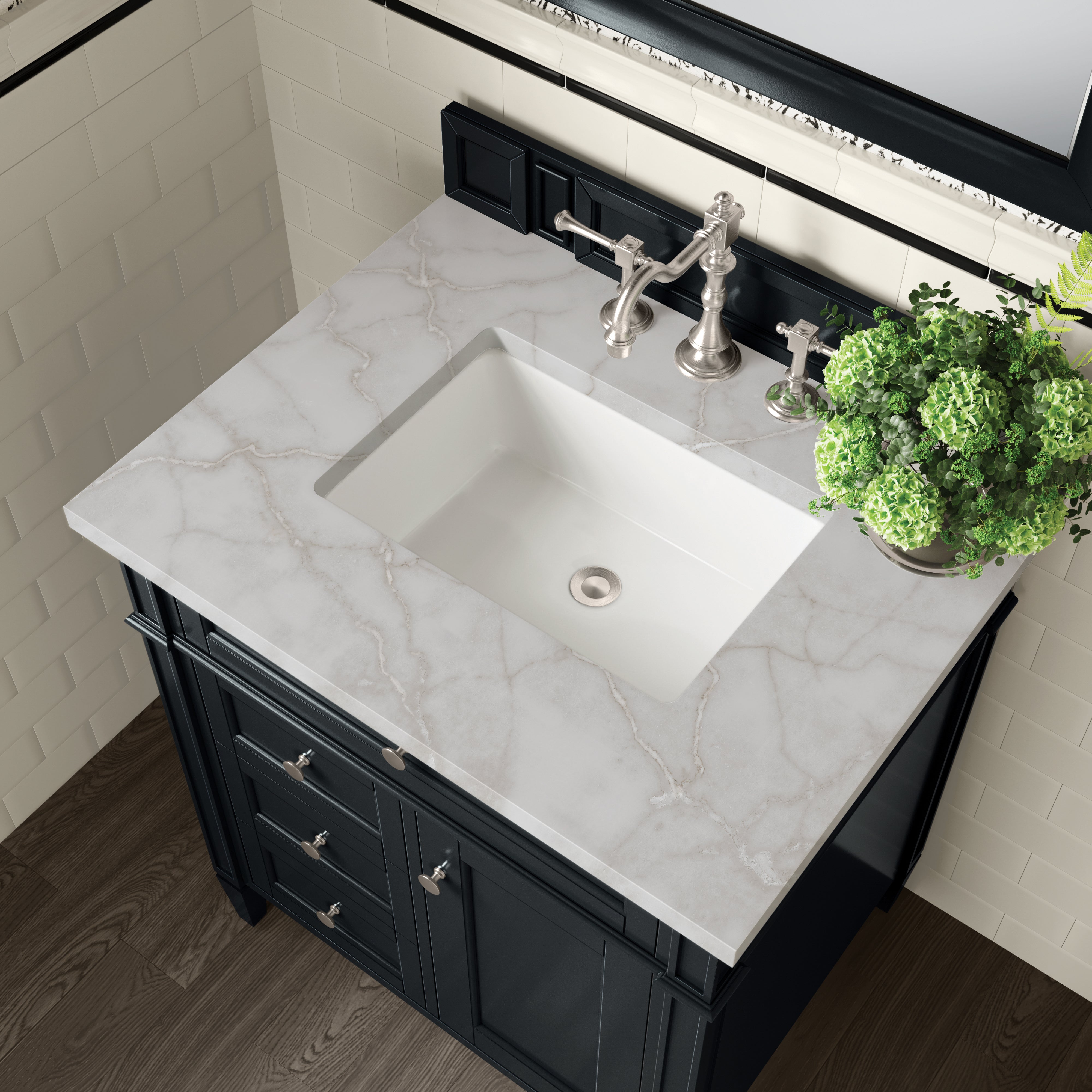 James Martin Brittany 30" Single Vanity in Black Onyx with 3cm Countertop