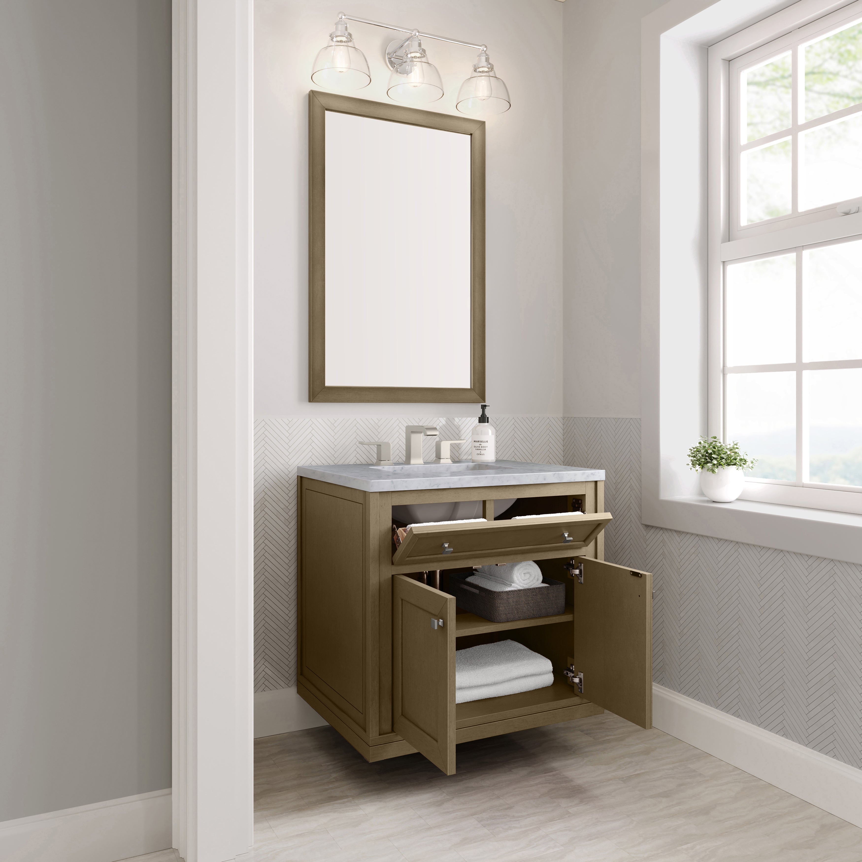 James Martin Chicago 30" Single Vanity in Walnut Whisper with 3cm Countertop