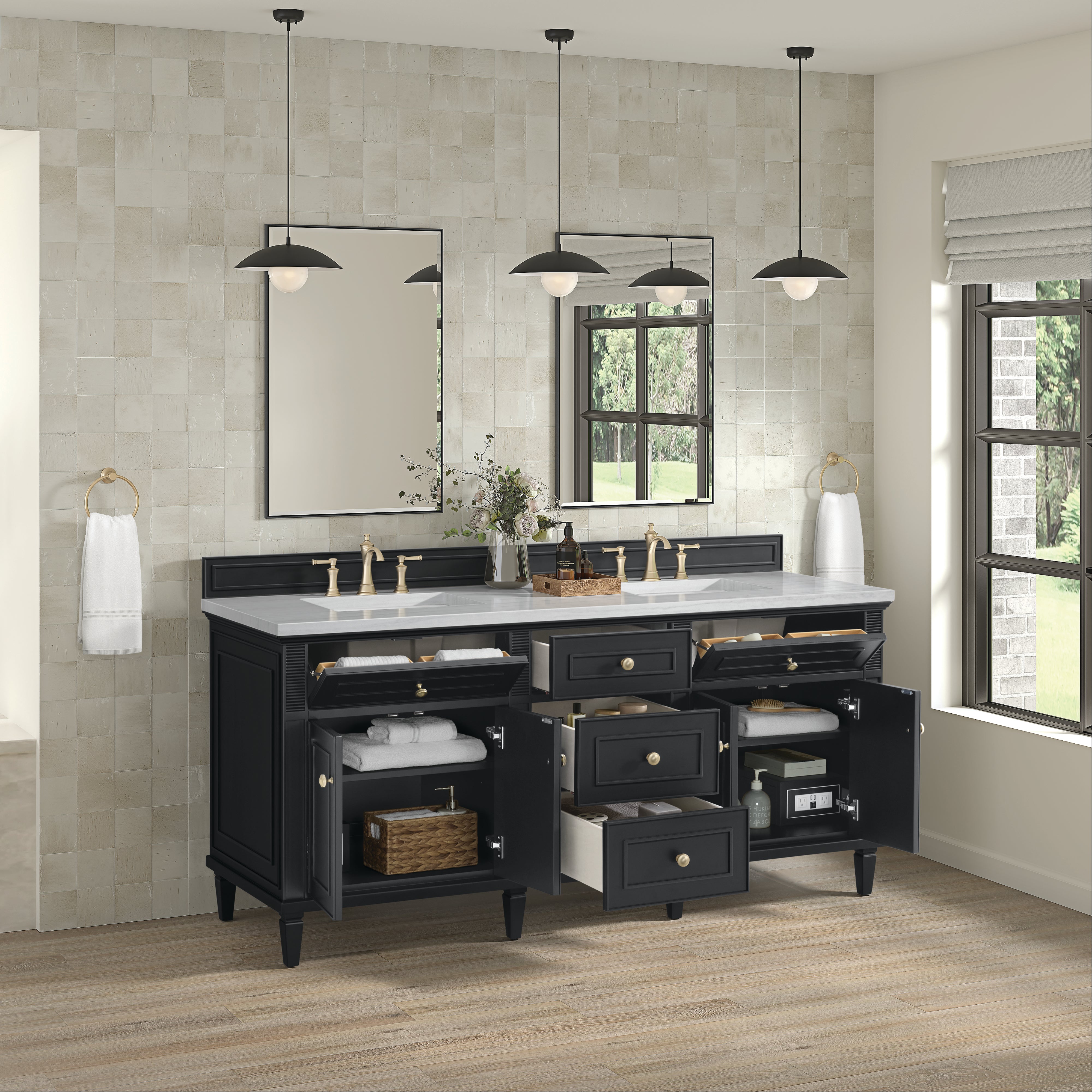 James Martin Lorelai 72" Double Vanity in Black Onyx with 3cm Countertop