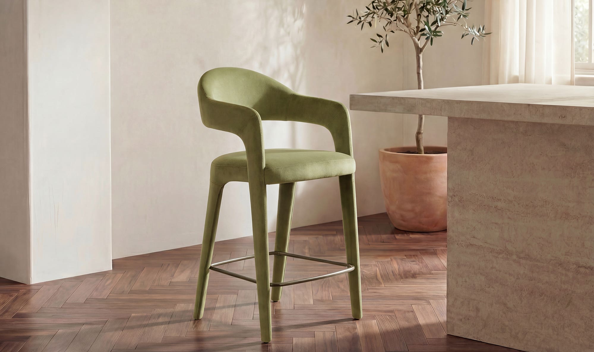 Moes Martens Counter Stool Green Velvet YM-1010