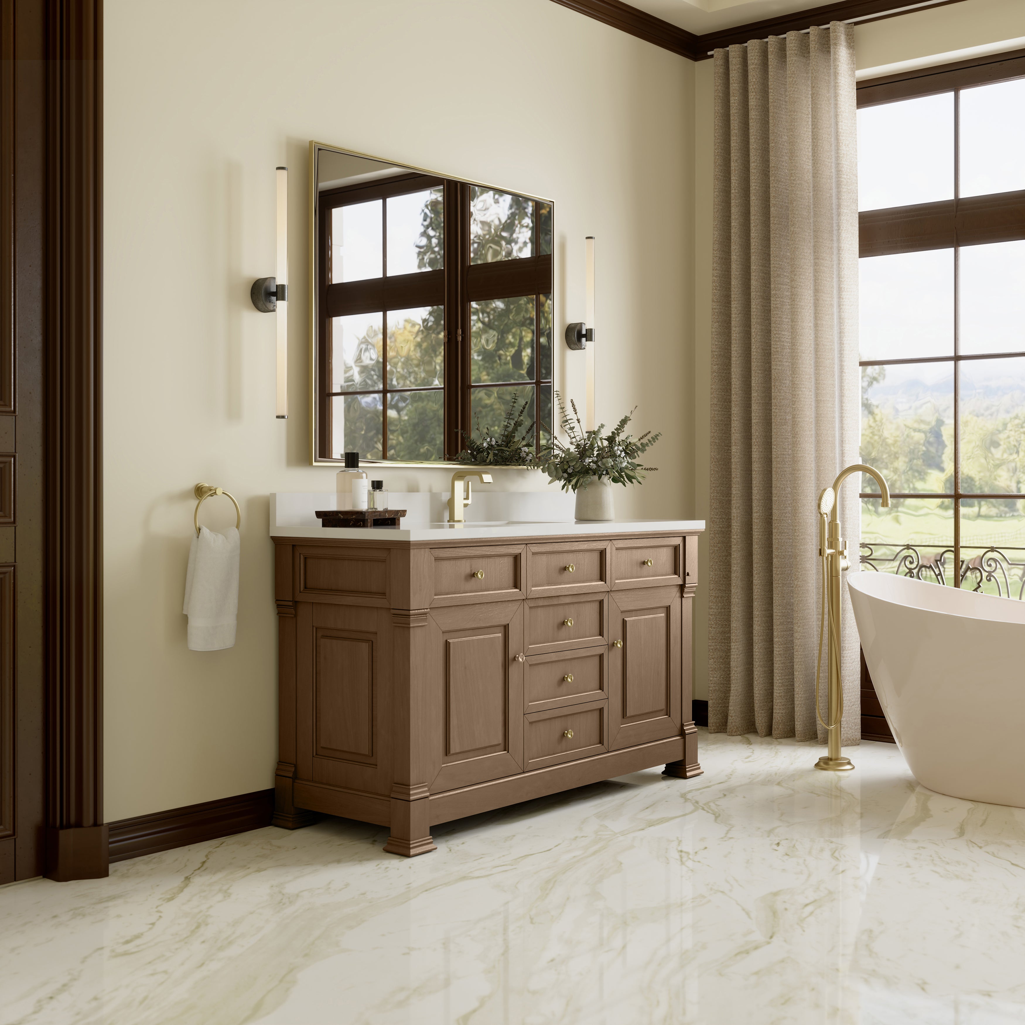James Martin Brookfield 60" Single Vanity in Pecan with 3cm Countertop
