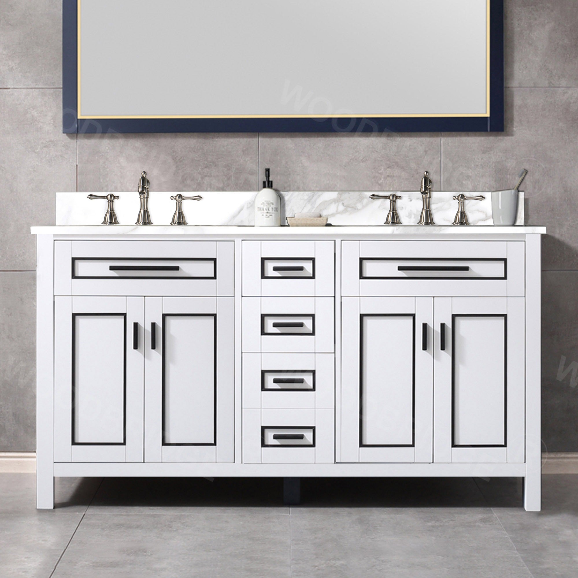 WOODBRIDGE Milan 61" Floor Mounted Single Basin Vanity Set with Solid Wood Cabinet